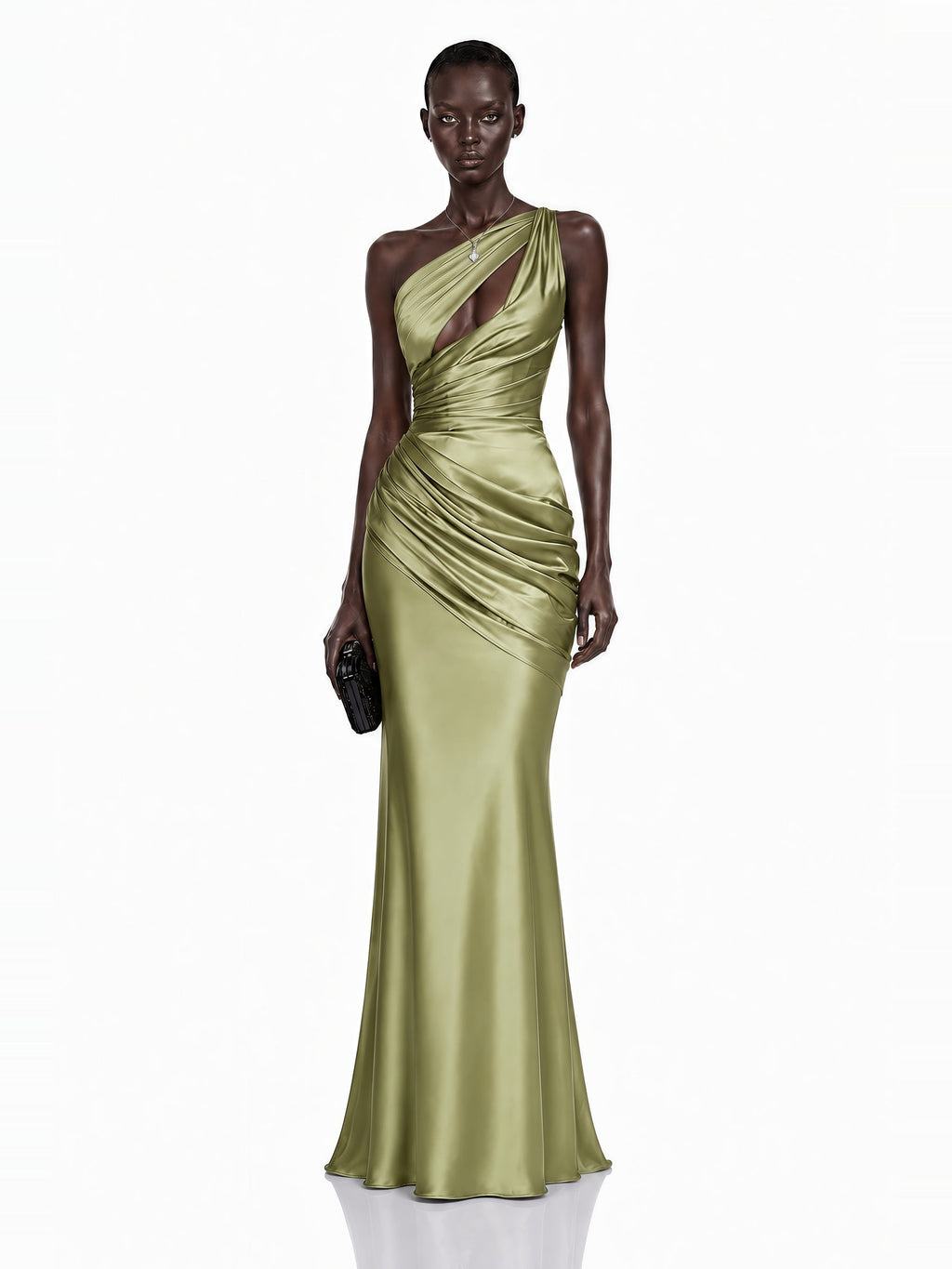 Seraphina One Shoulder Cut Out Satin Maxi Dress — Svelte Chic