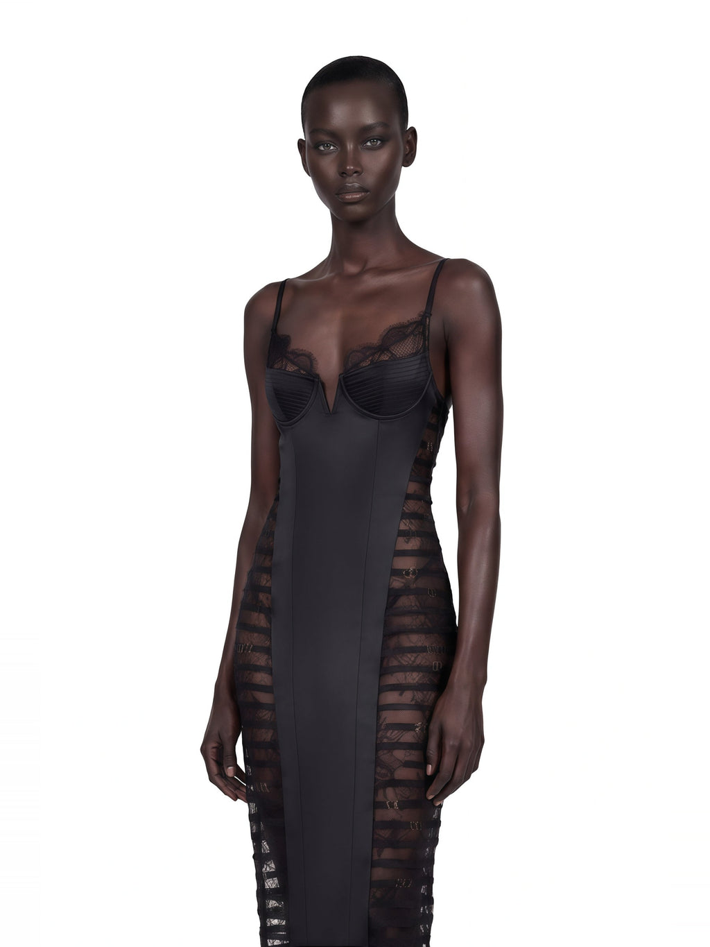 Melora Floral Lace Corset Slit Midi Dress - Black — Svelte Chic