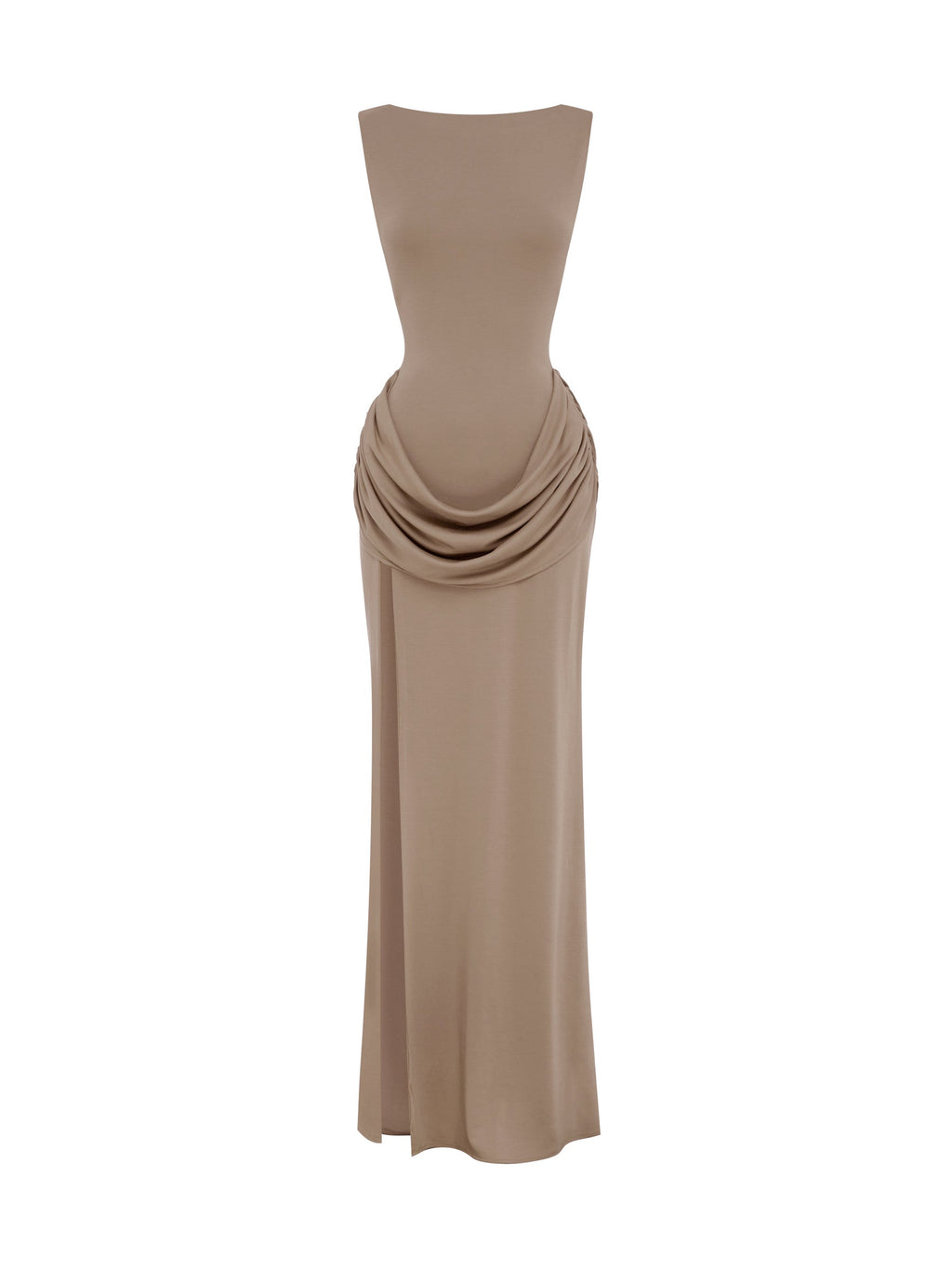 Bruna High Neck Open Back Jersey Maxi Dress with Slit — Svelte Chic
