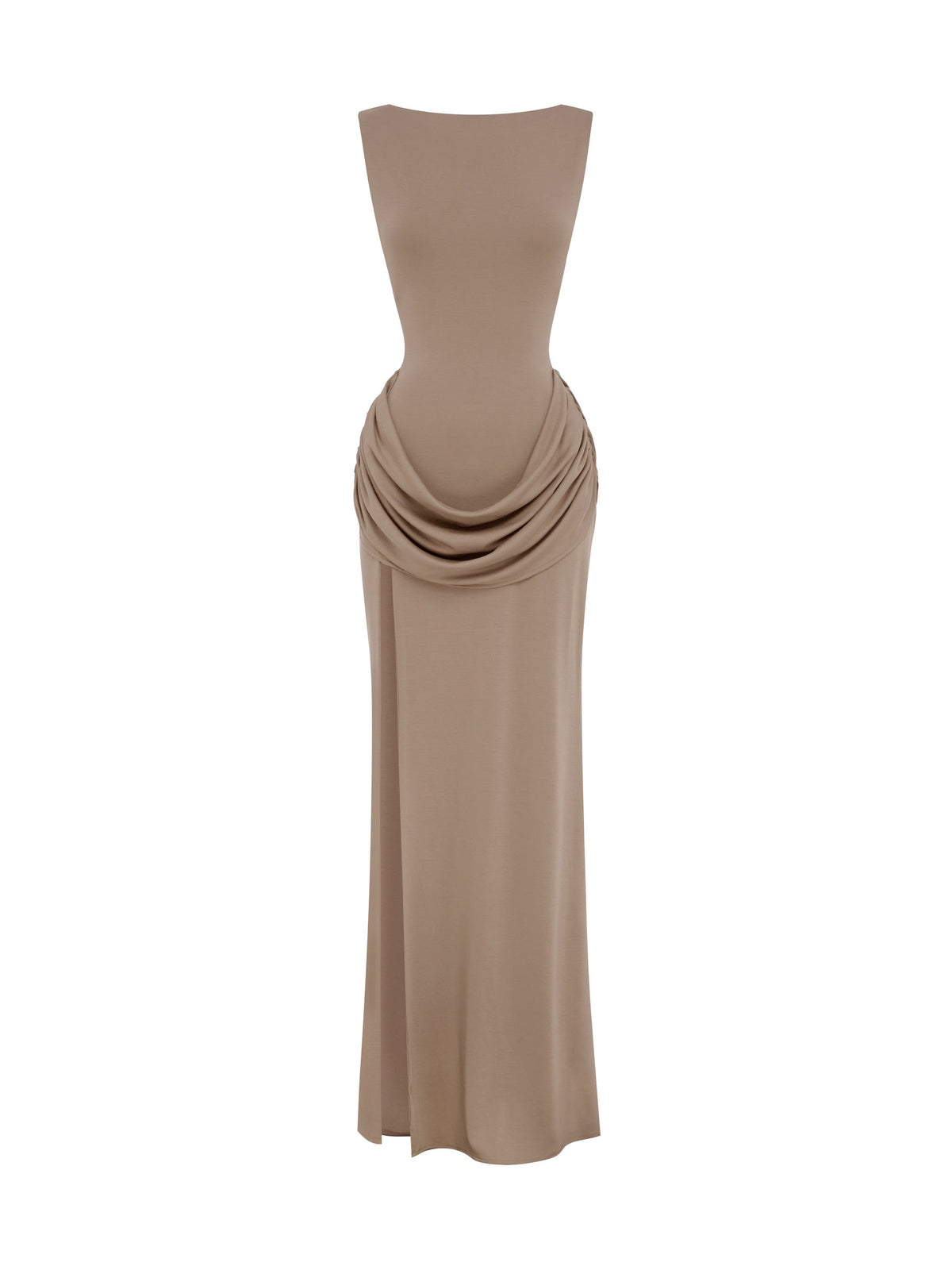 Bruna High Neck Open Back Jersey Maxi Dress with Slit — Svelte Chic