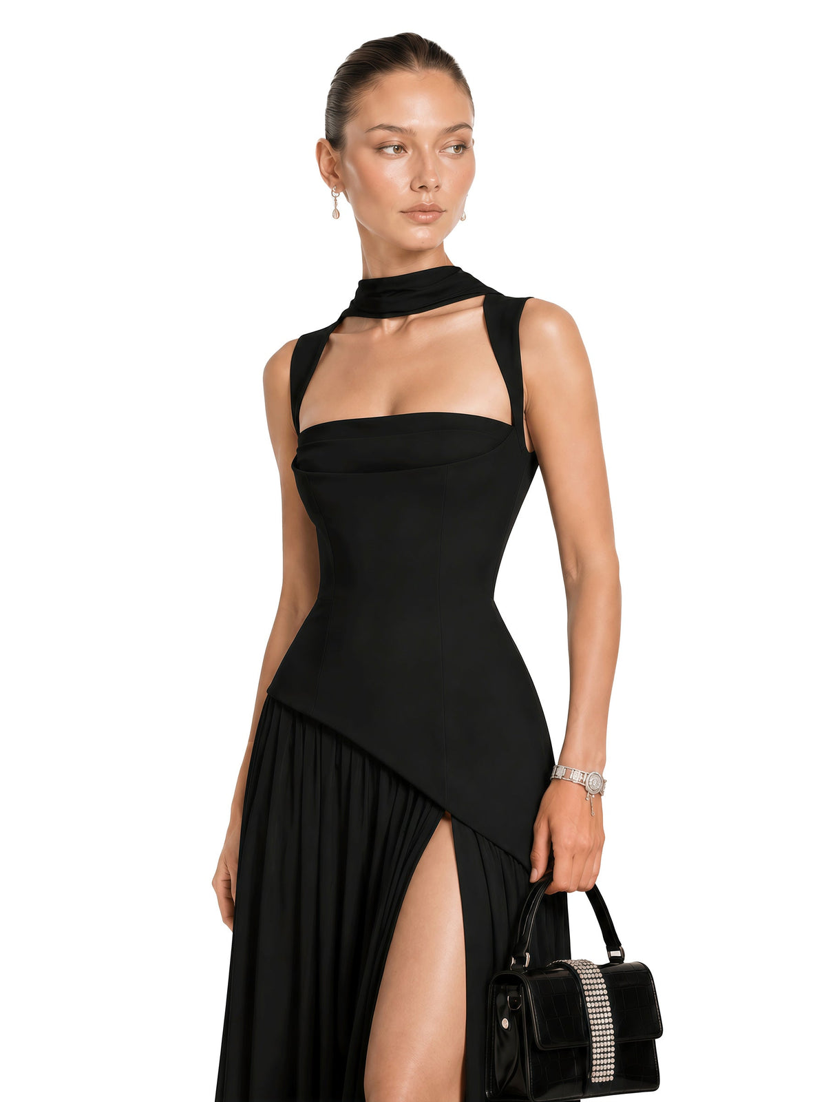 Sidonie Square Neck Strappy Asymmetric Maxi Gown — Svelte Chic