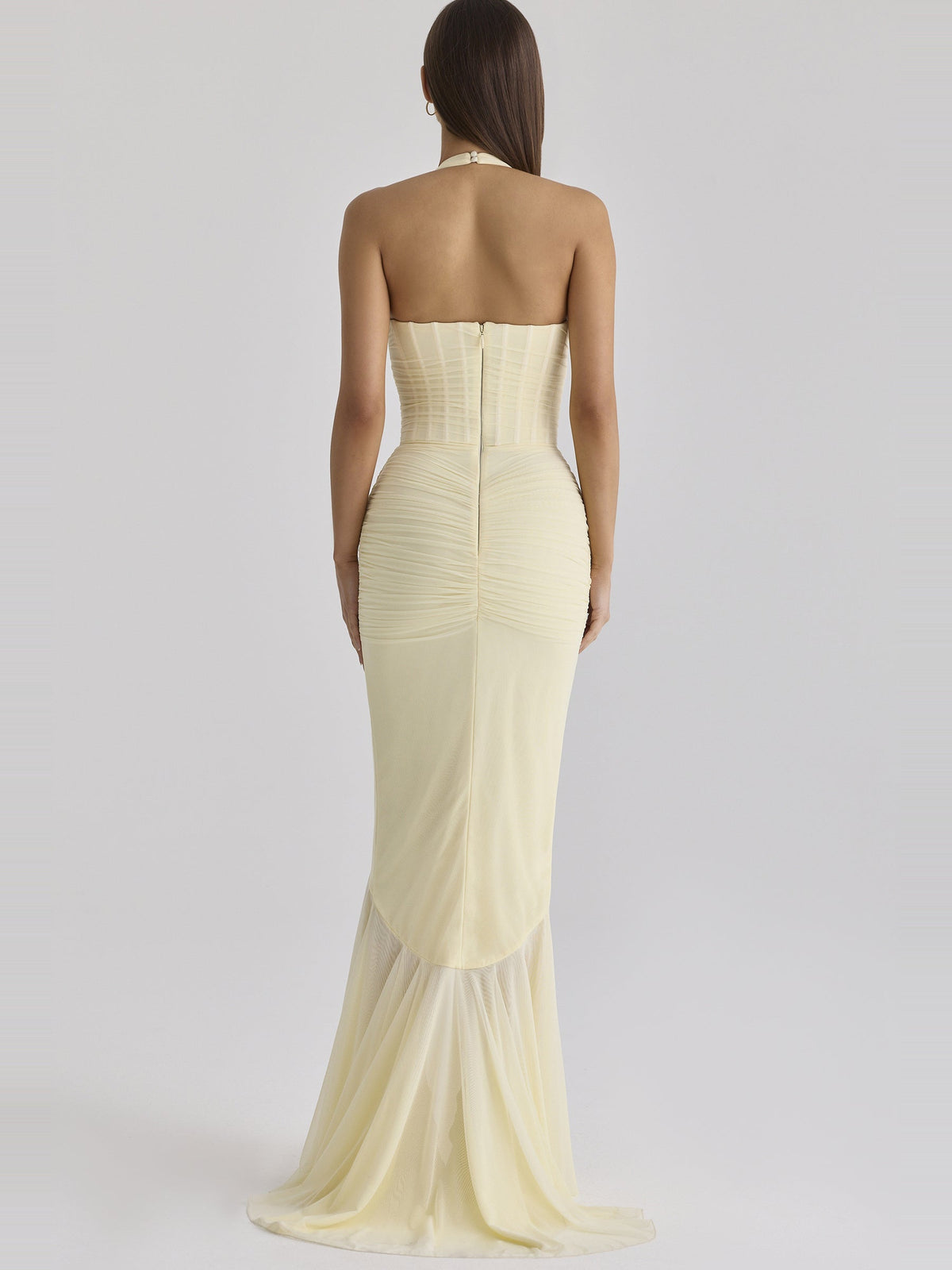 Carmine Halter Corset Mesh Maxi Dress — Svelte Chic