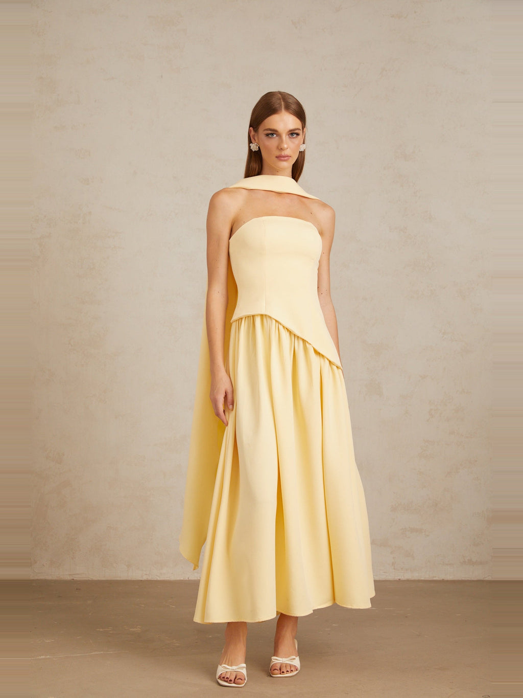Sidonie Off-Shoulder Panelled Maxi Gown - Yellow — Svelte Chic