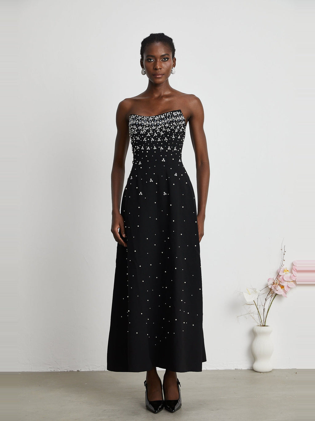 Melisande Off-Shoulder Beaded Maxi Gown - Black — Svelte Chic