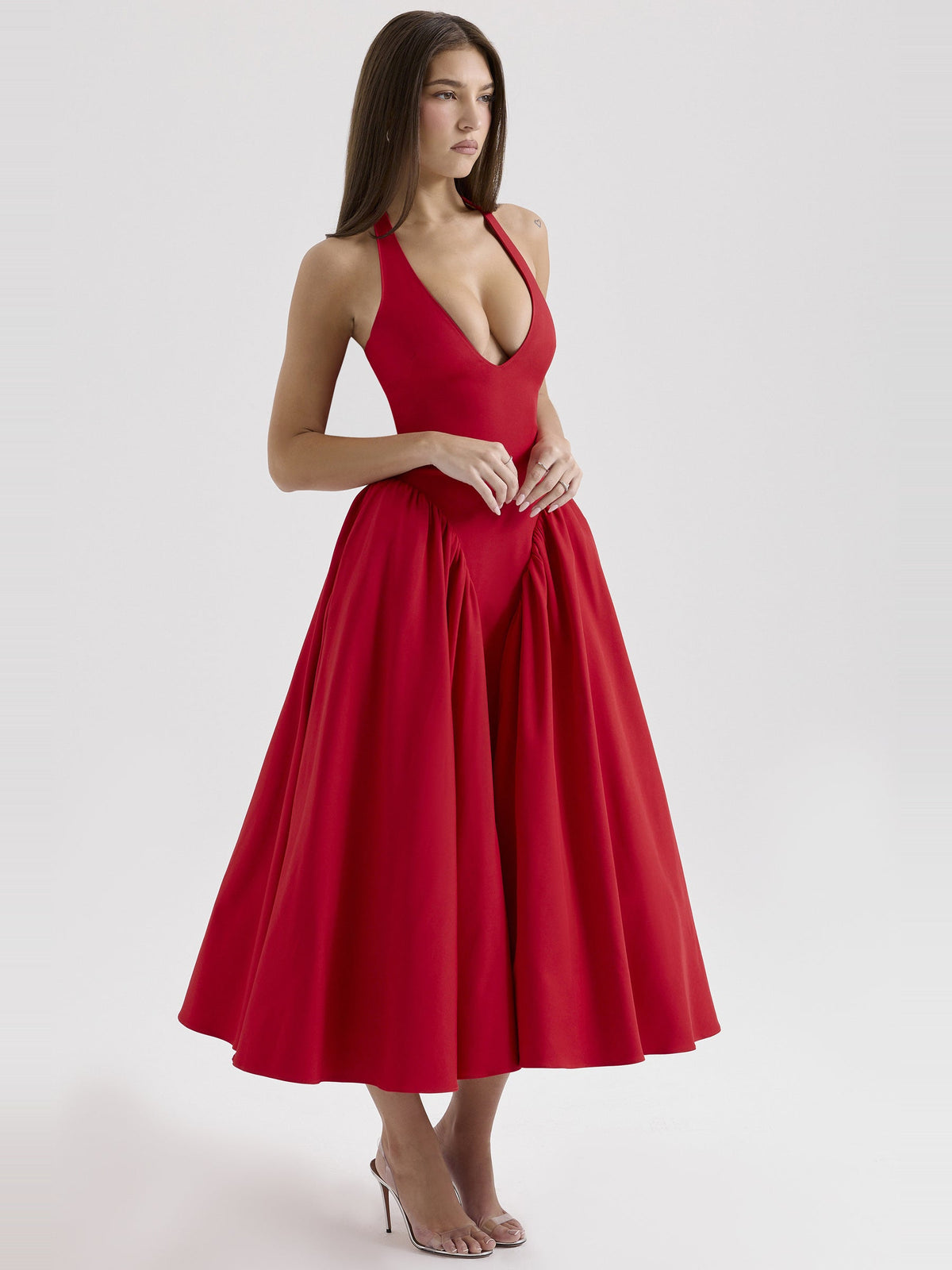 Marilyn Halter Tie Neck Midi Dress — Svelte Chic
