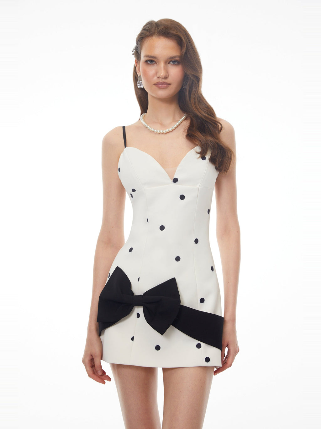 Sappho Polka Dot Corset Bow-Detail Mini Dress - White — Svelte Chic