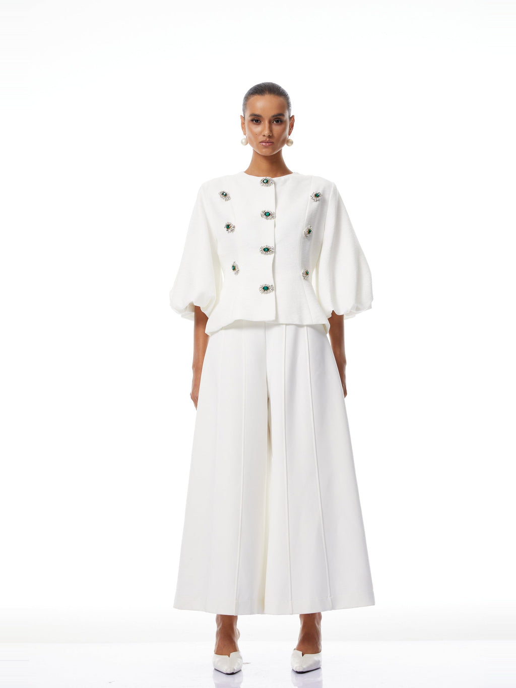 Berenice Puff Sleeve Crystal Peplum Jacket — Svelte Chic