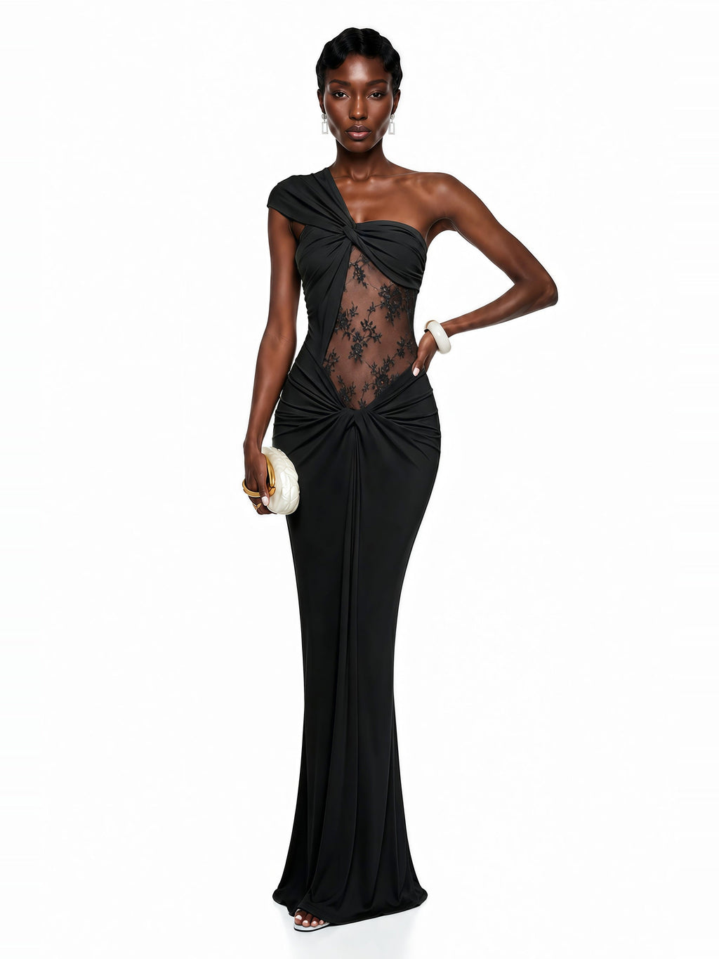 Tai One Shoulder Floral Lace Maxi Dress — Svelte Chic
