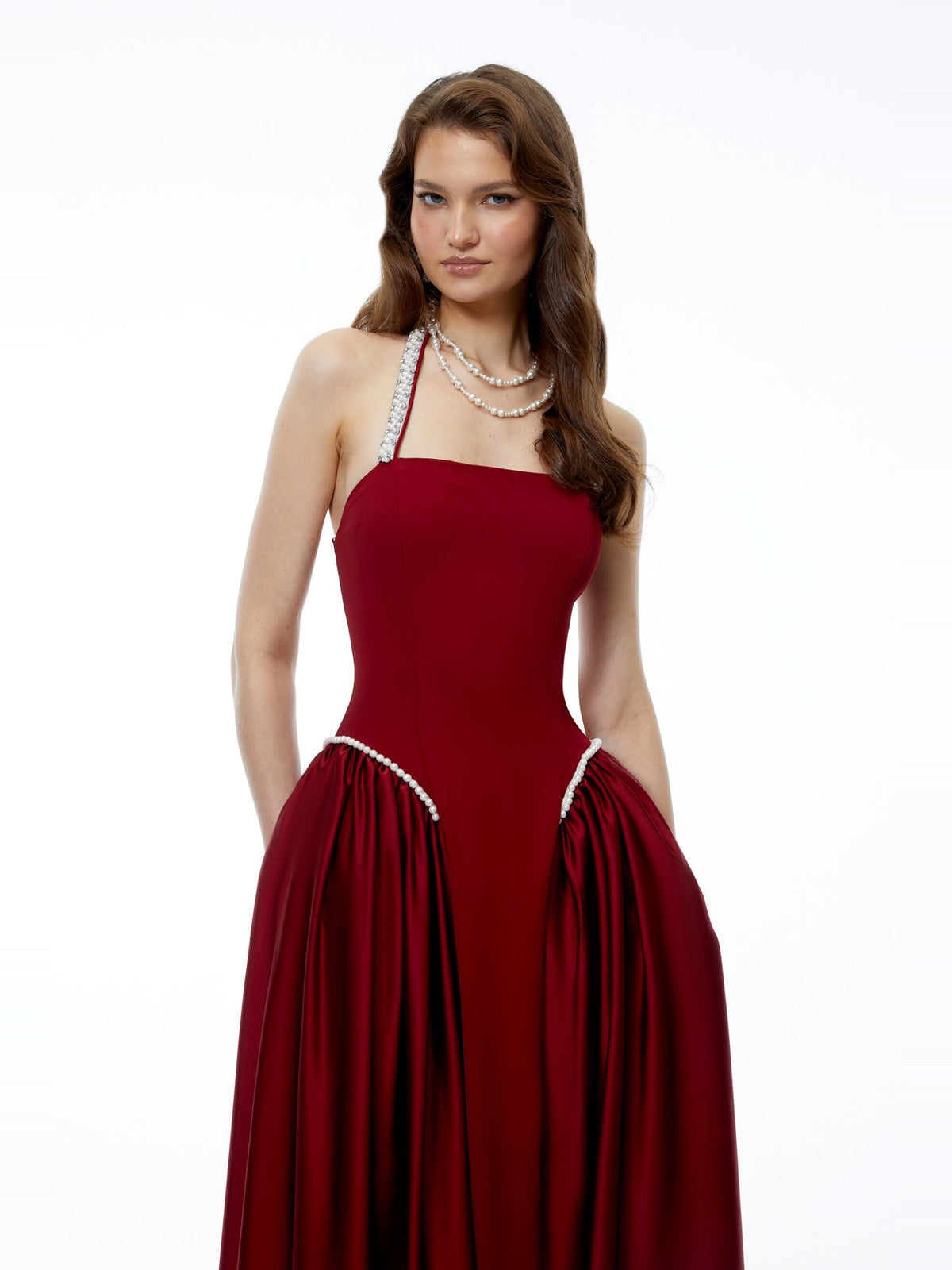 Siobhan Pearl Detail Halter Maxi Dress — Svelte Chic