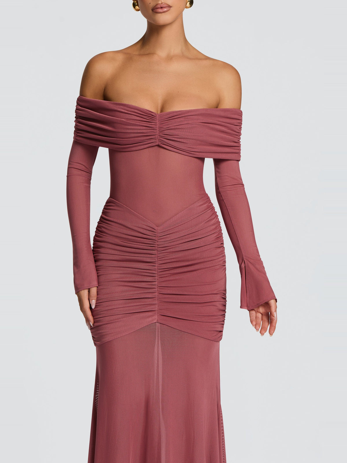 Arlena Long Sleeve Sweetheart Mesh Maxi Dress — Svelte Chic