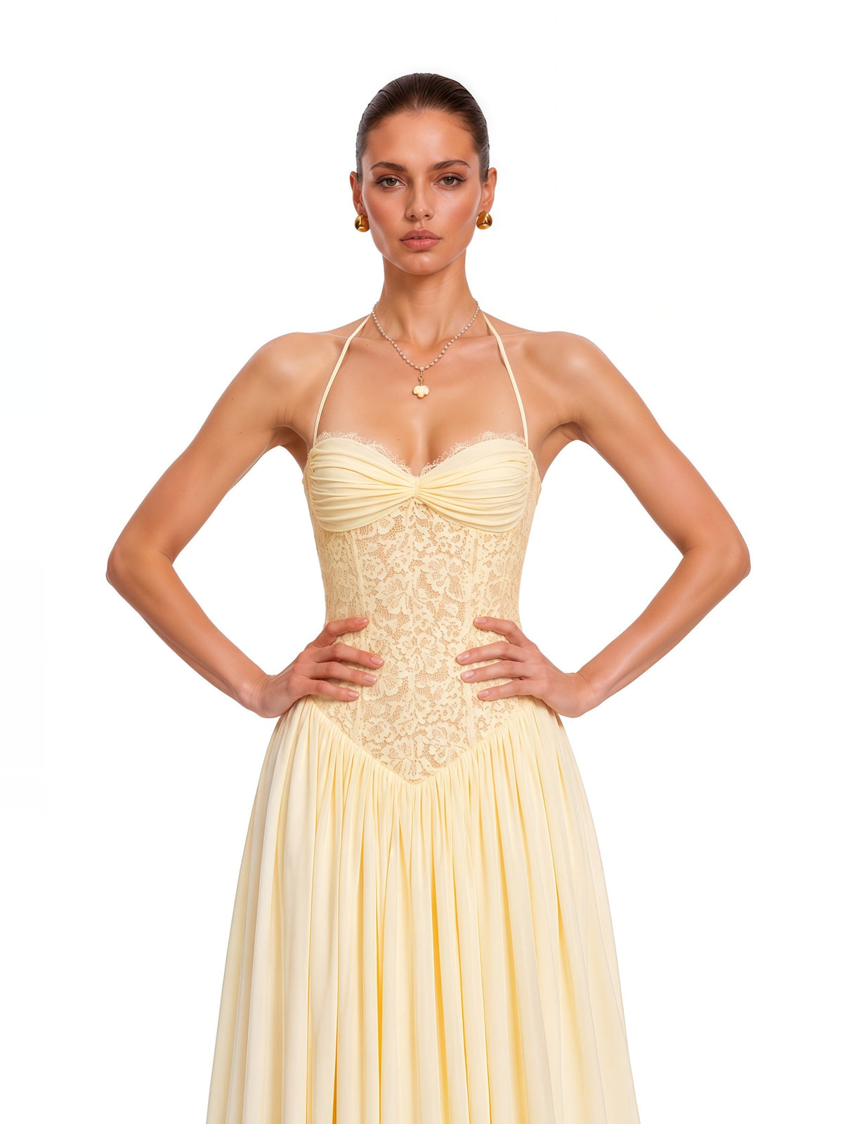 Joelle Halter Lace Corset Maxi Dress — Svelte Chic