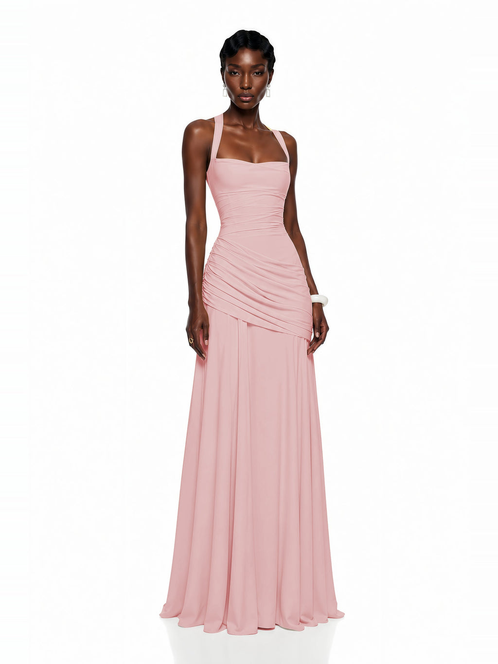 Sanne Gathered Corset Square Neck Maxi Dress — Svelte Chic