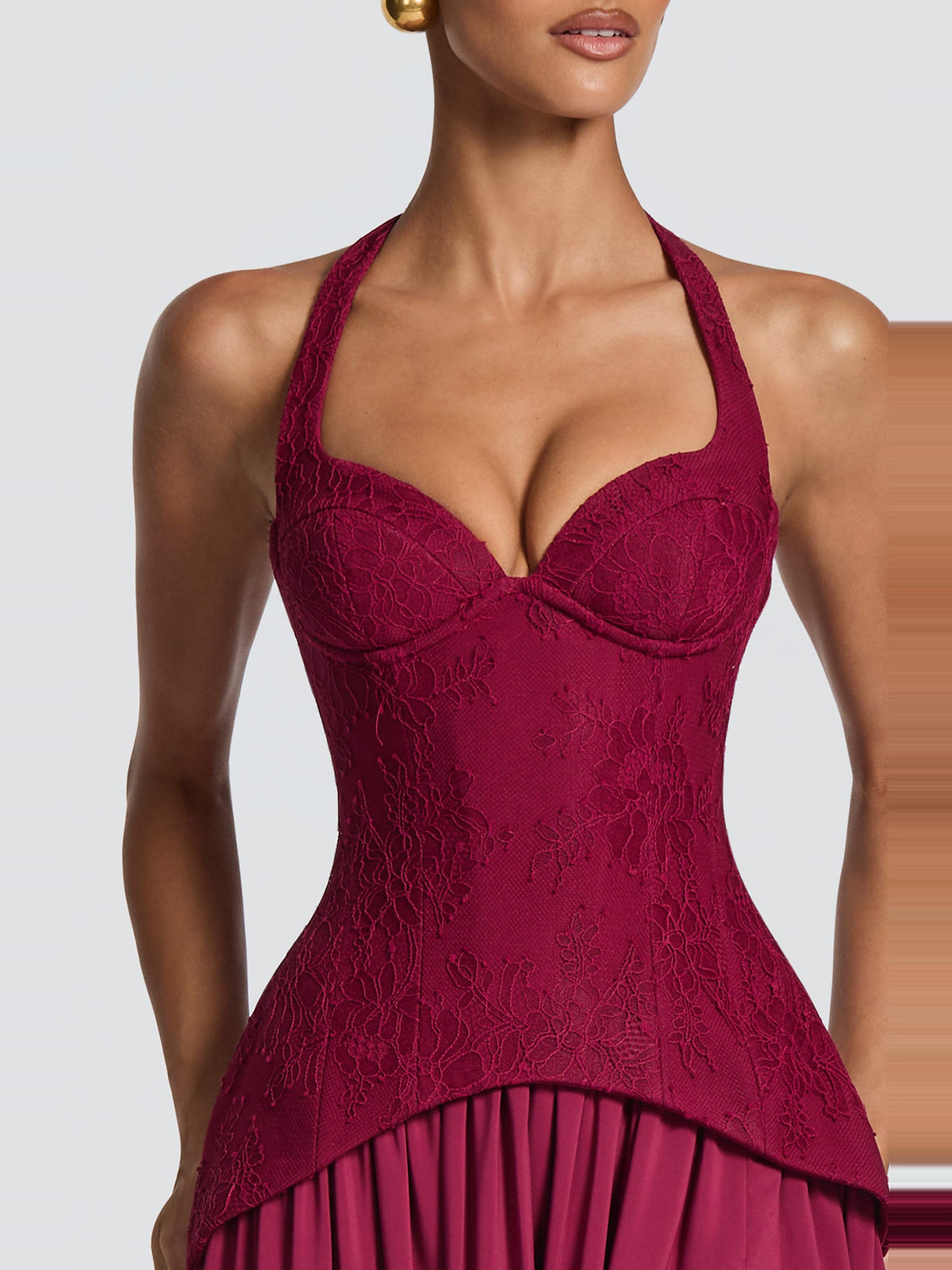 Almira Halter Lace Corset Maxi Dress with Slit — Svelte Chic