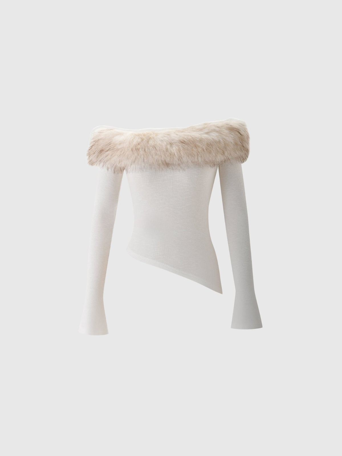 Debi Faux Fur Trim Off-Shoulder Ribbed Top - Ivory — Svelte Chic