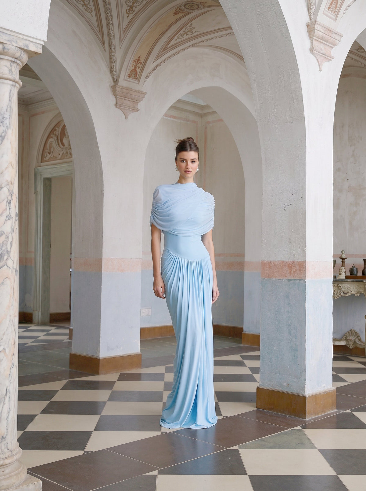 Catherine Asymmetric Pleated Maxi Dress — Svelte Chic