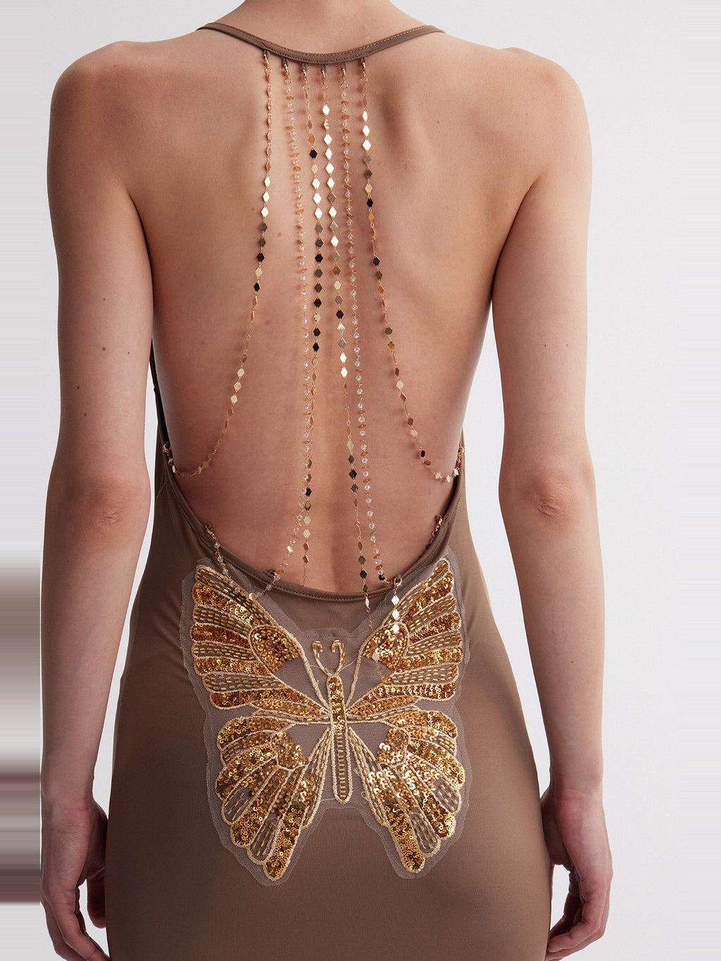 Drika Open Back Chain Detail Sequin Maxi Dress — Svelte Chic