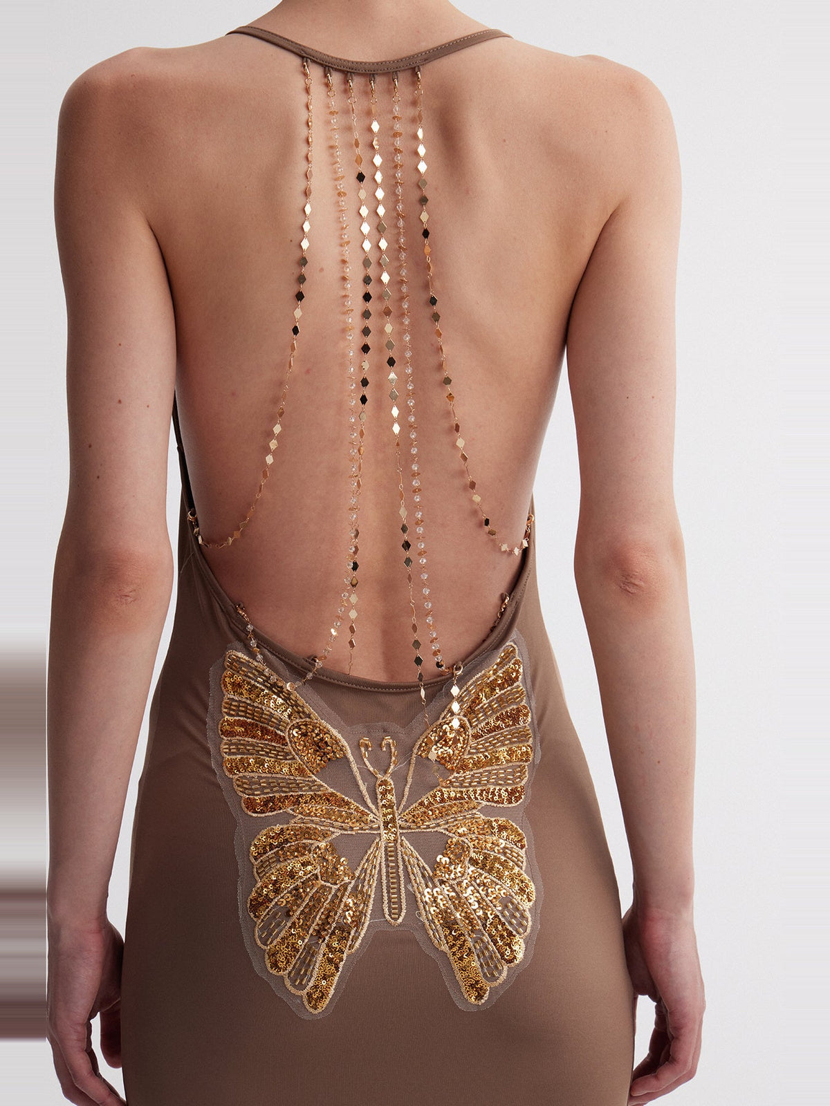 Drika Open Back Chain Detail Sequin Maxi Dress — Svelte Chic