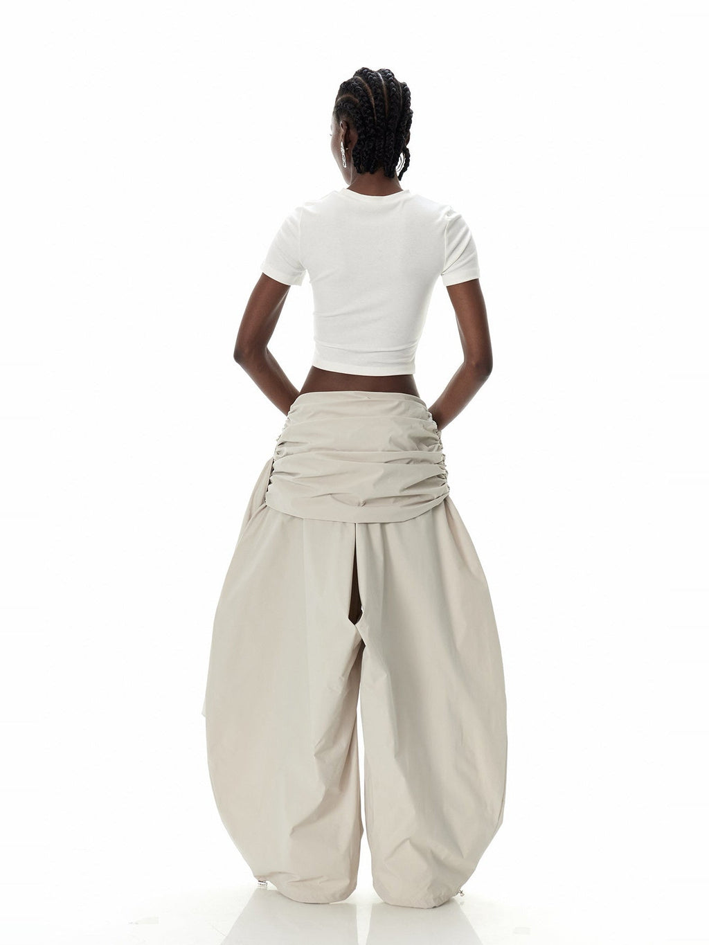 Clarity Ruched Asymmetric Wide-Leg Pants - Beige — Svelte Chic