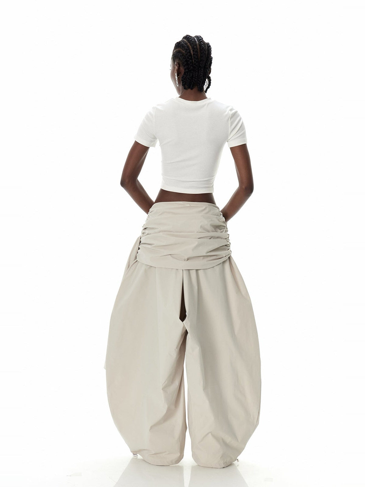Clarity Ruched Asymmetric Wide-Leg Pants - Beige — Svelte Chic