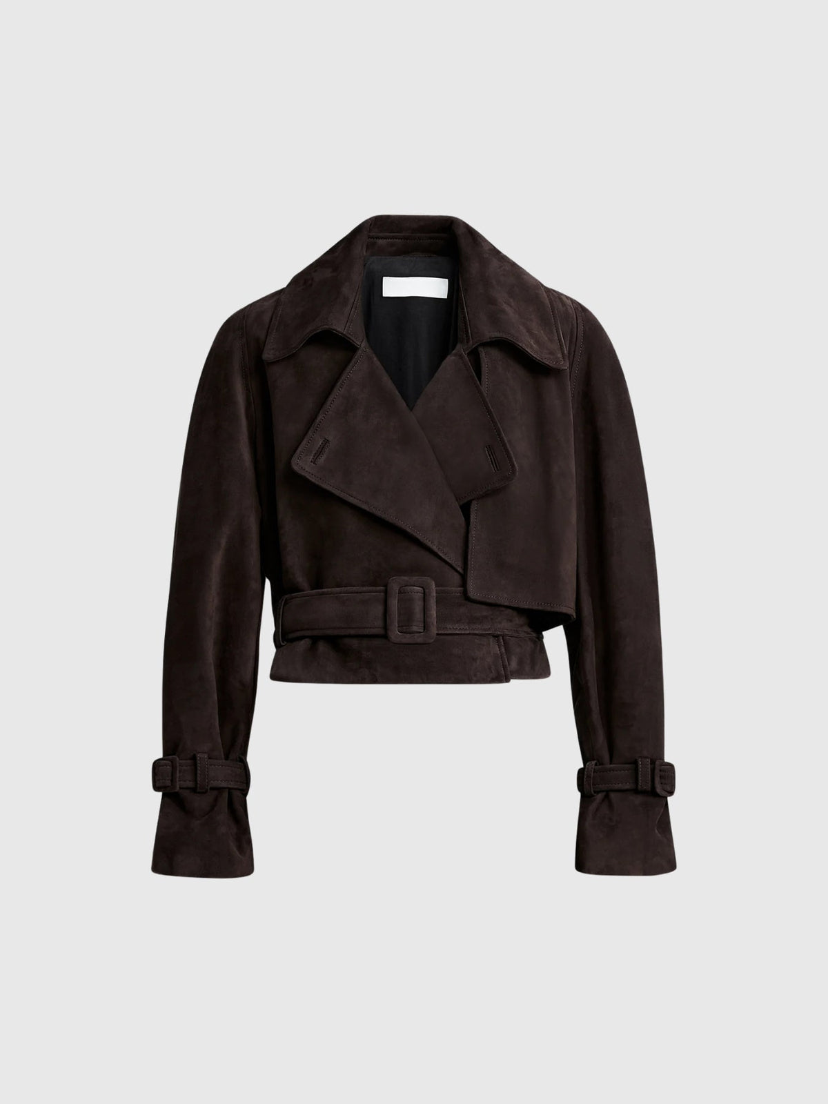 Chioma Wide-Lapel Buckled Suede Jacket - Chocolate — Svelte Chic