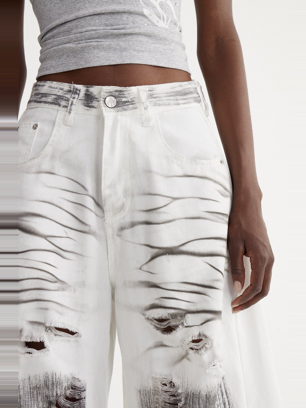 Ishild Tie Dye Ripped Baggy Jeans - White — Svelte Chic