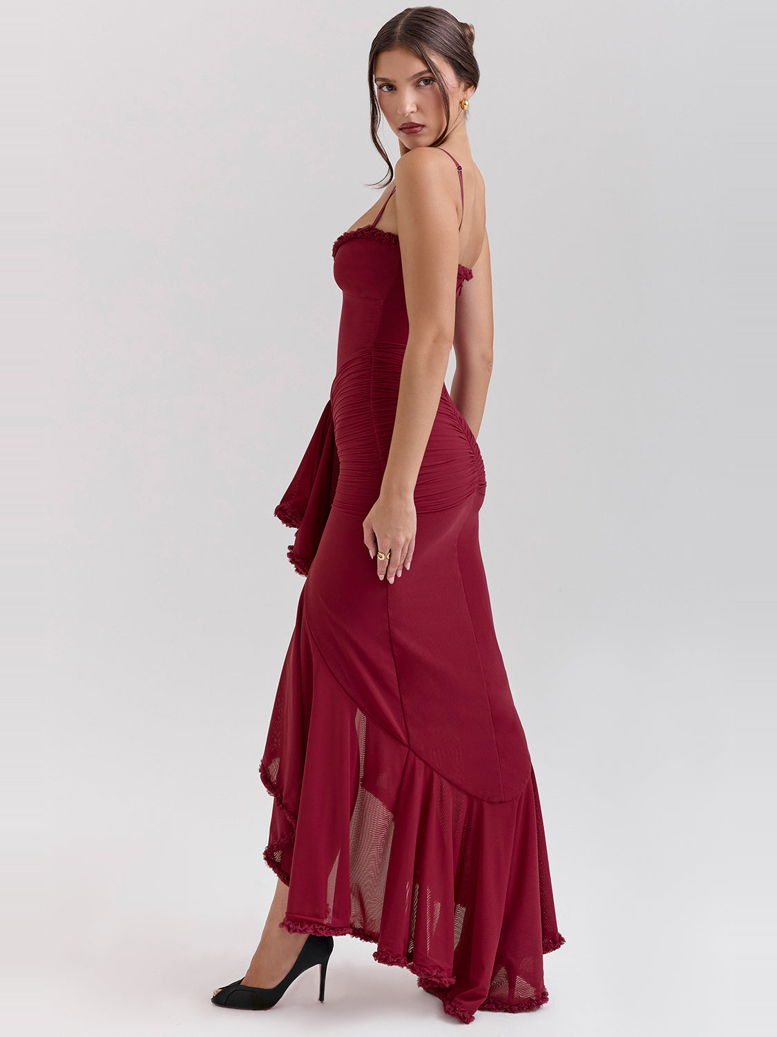 Gabbi Ruffle Front Trained Maxi Gown — Svelte Chic