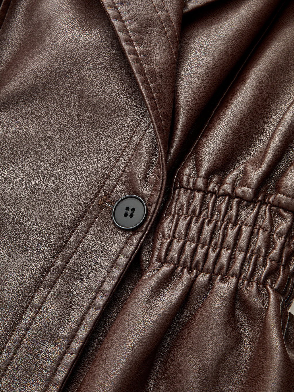 Cinched Waist Wide Lapel Faux Leather Jacket - Dark Brown — Svelte Chic