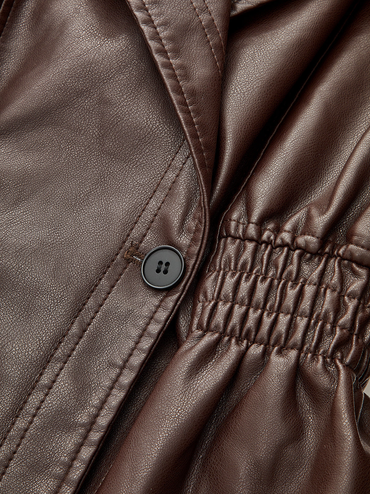 Cinched Waist Wide Lapel Faux Leather Jacket - Dark Brown — Svelte Chic