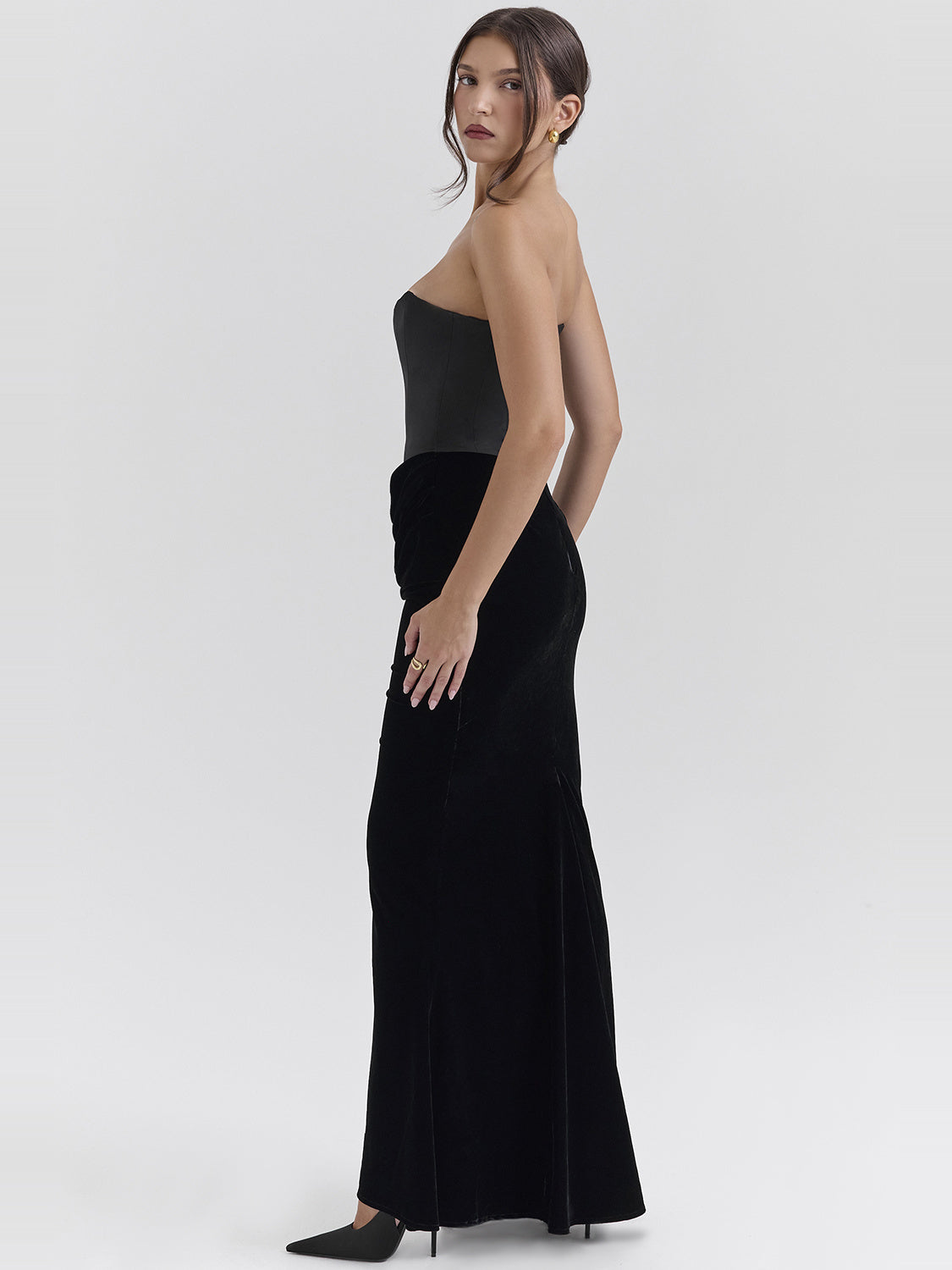 Persephone Velvet Strapless Corset Maxi Dress — Svelte Chic