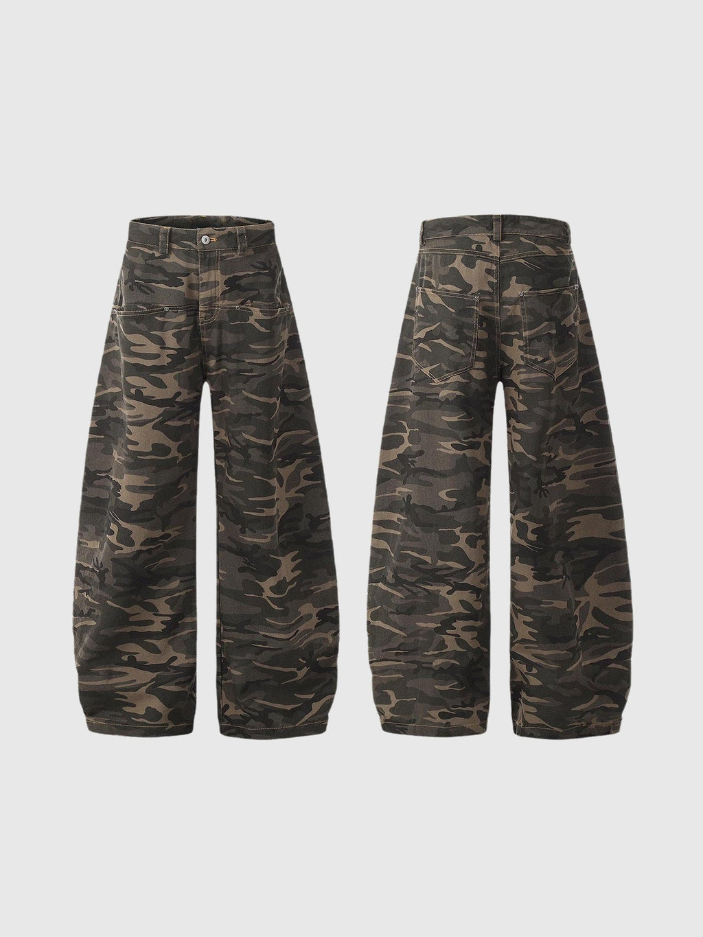 Becka Camouflage Print Curved Wide Leg Jeans - Khaki — Svelte Chic