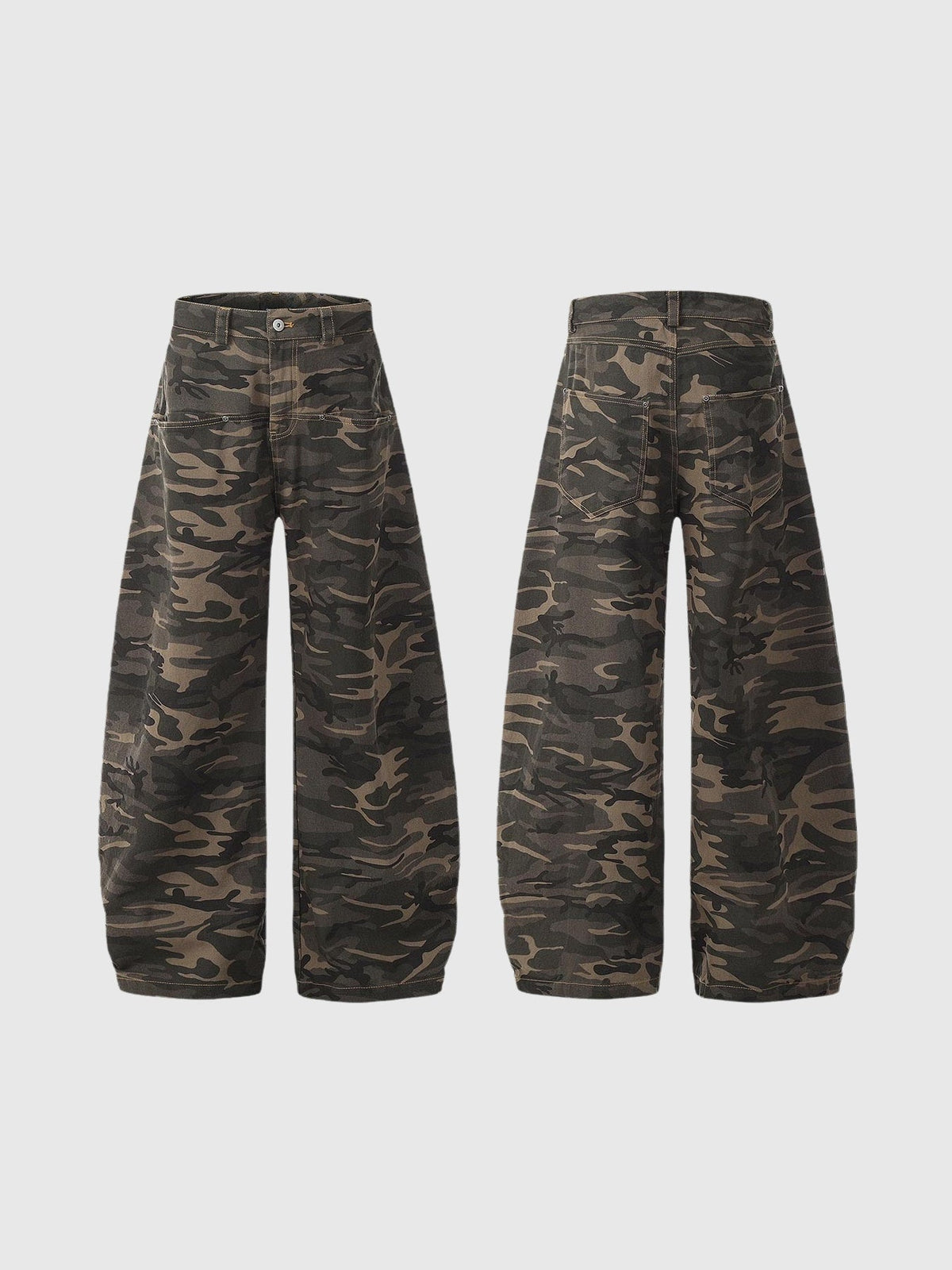 Becka Camouflage Print Curved Wide Leg Jeans - Khaki — Svelte Chic