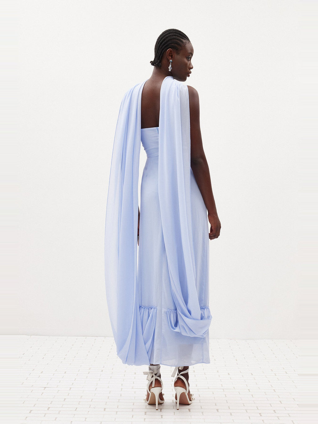 Giosetta Strapless Mesh Shawl Draped Maxi Dress — Svelte Chic