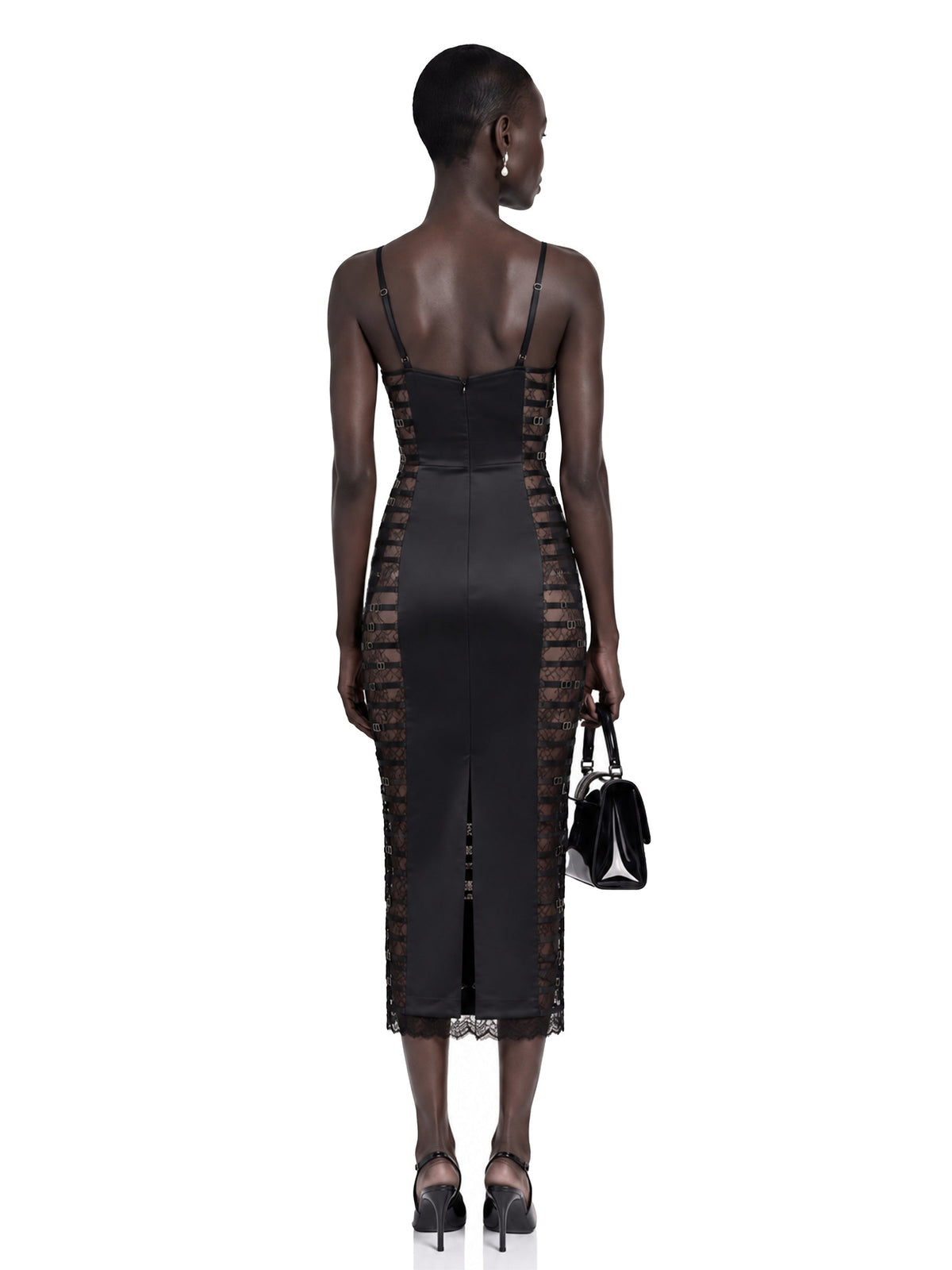 Melora Floral Lace Corset Slit Midi Dress - Black — Svelte Chic