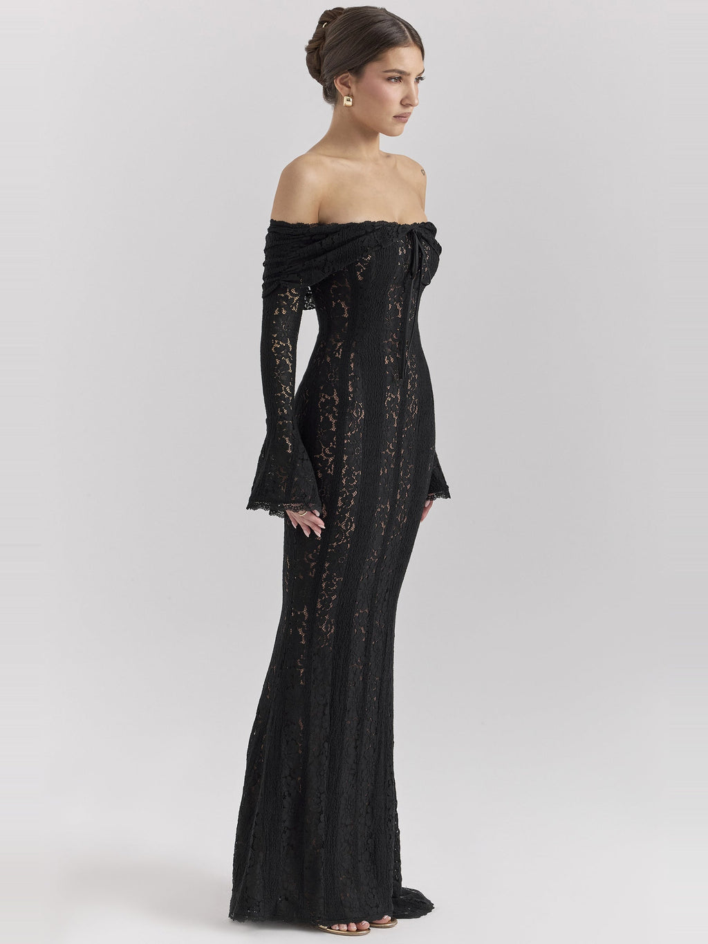Belle Off Shoulder Floral Lace Maxi Dress — Svelte Chic