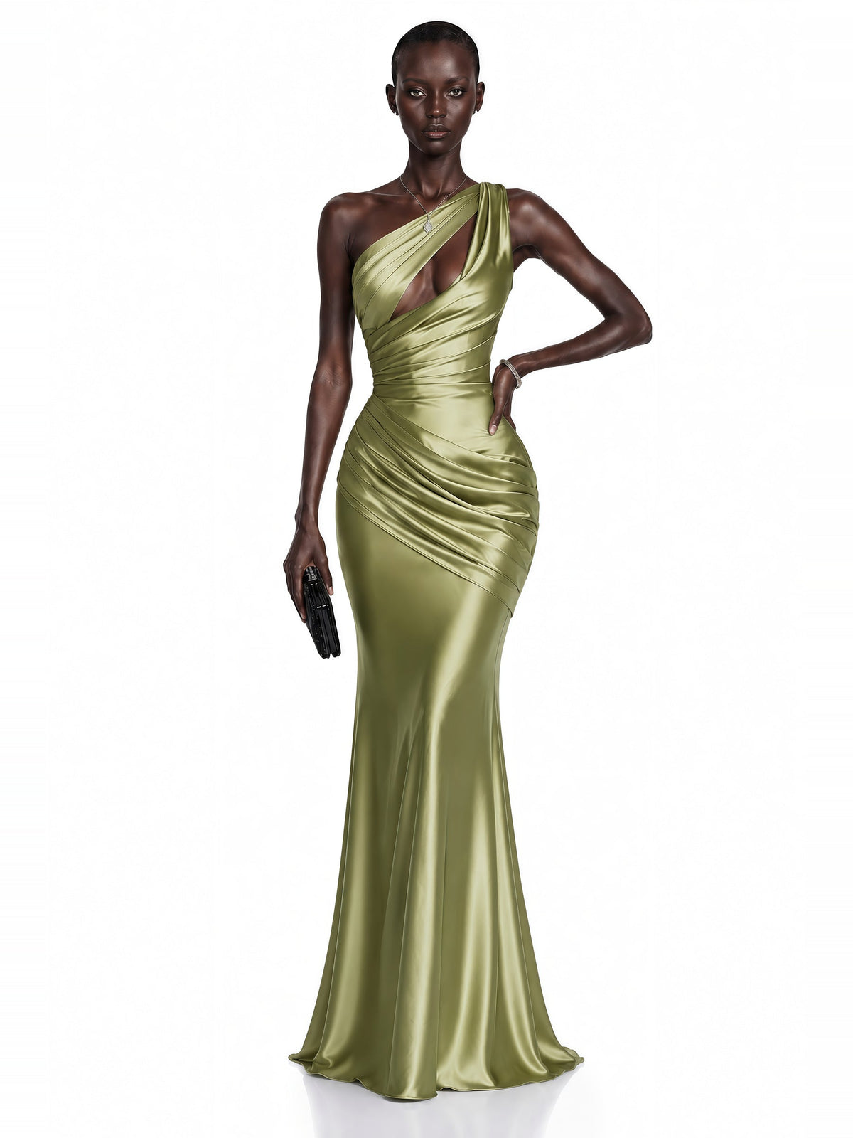 Seraphina One Shoulder Cut Out Satin Maxi Dress — Svelte Chic