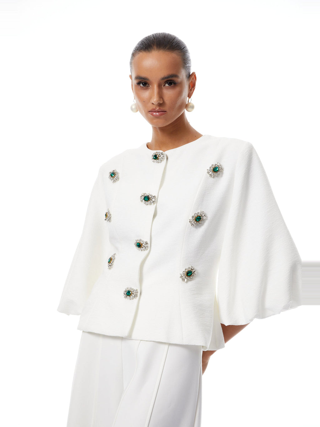 Berenice Puff Sleeve Crystal Peplum Jacket — Svelte Chic