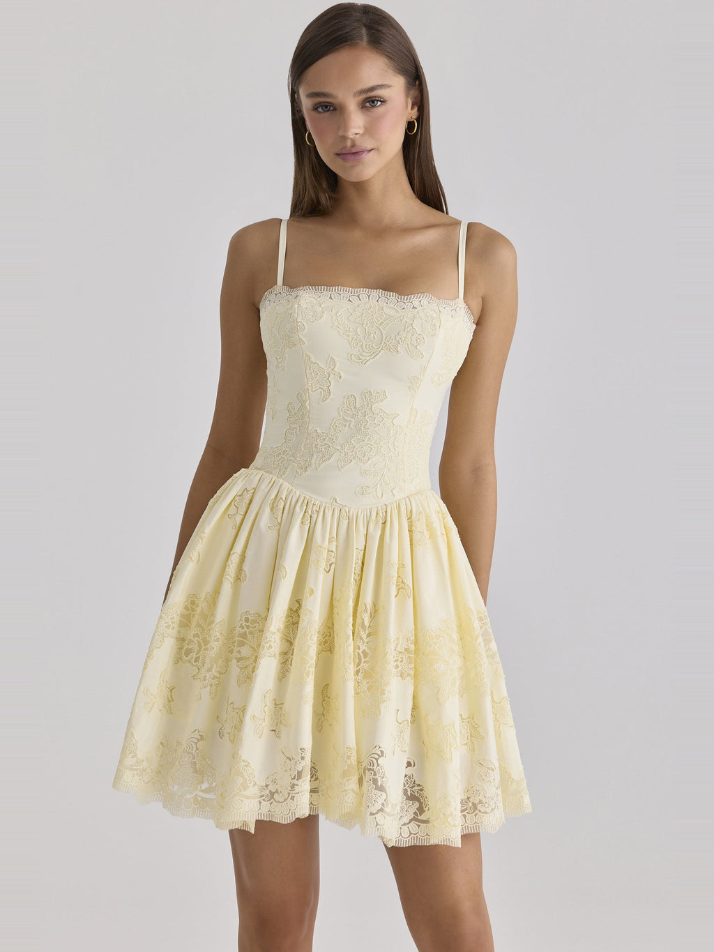Chloe Broderie Lace Square Neck Mini Dress — Svelte Chic