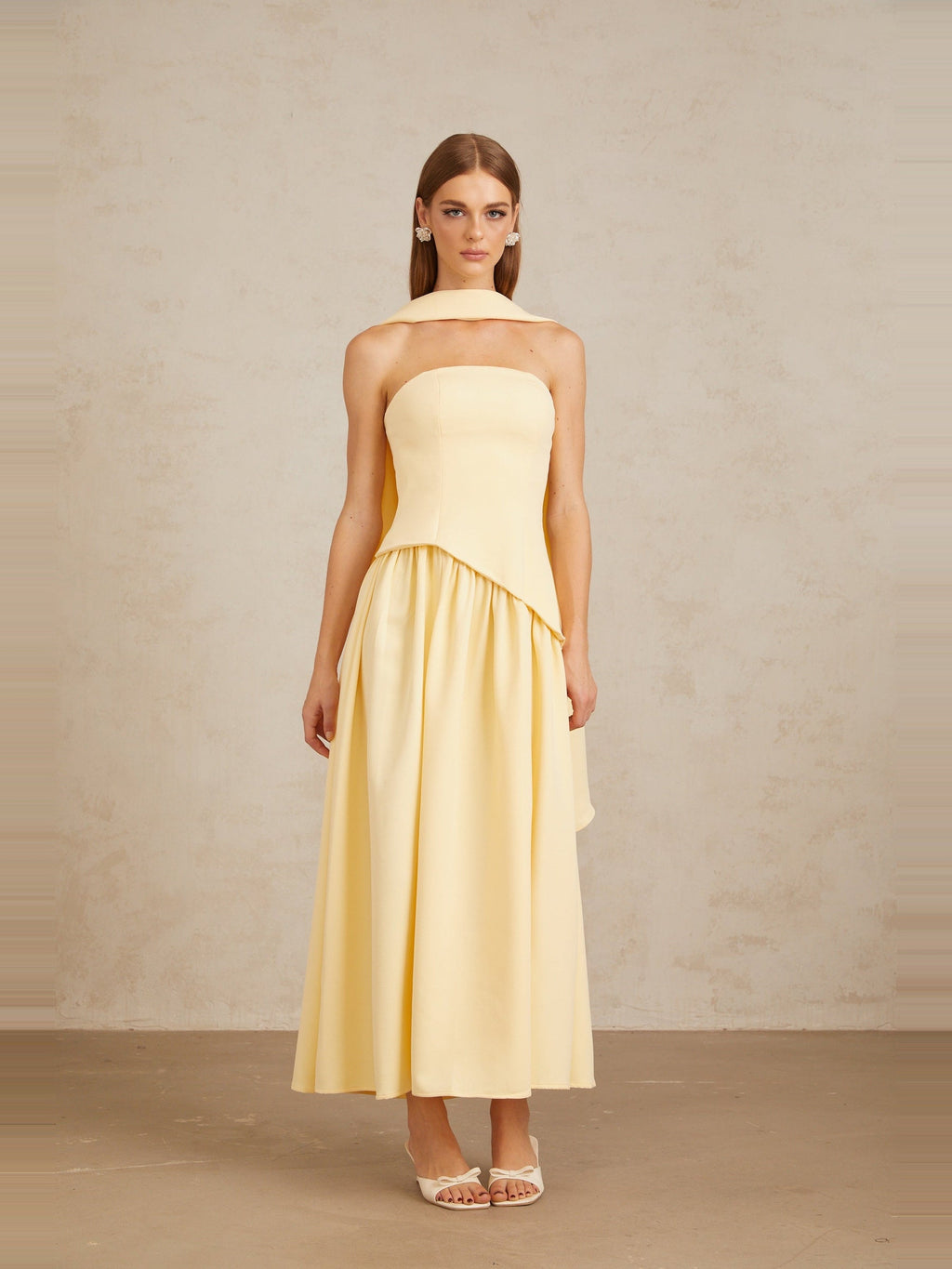 Sidonie Off-Shoulder Panelled Maxi Gown - Yellow — Svelte Chic