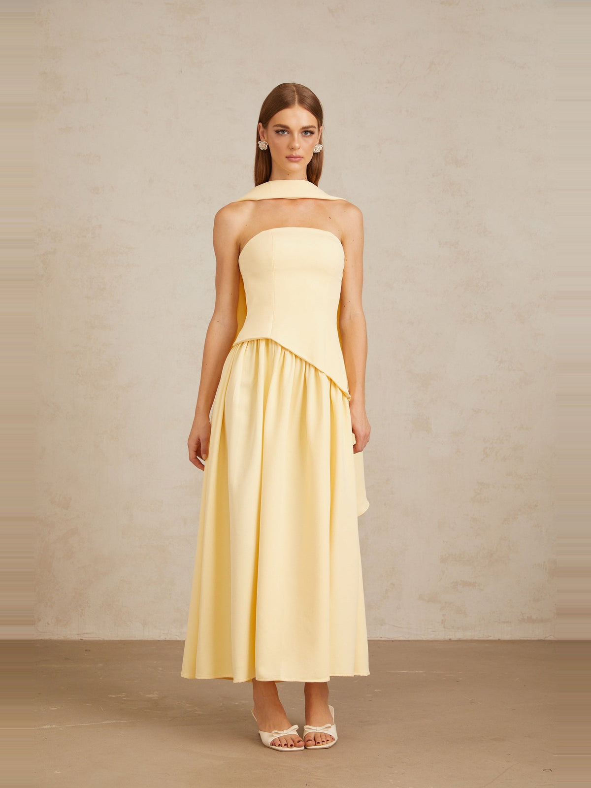 Sidonie Off-Shoulder Panelled Maxi Gown - Yellow — Svelte Chic