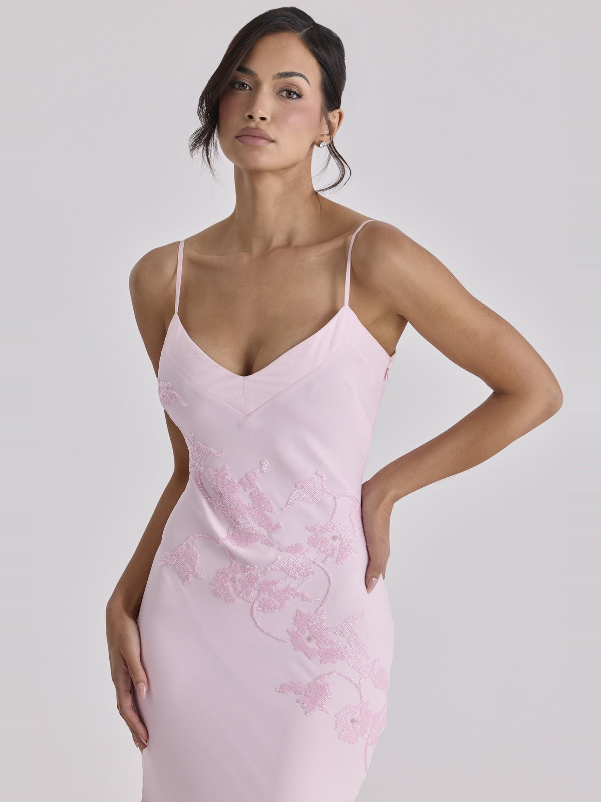 Anastelle Hand Beaded Satin Maxi Dress — Svelte Chic