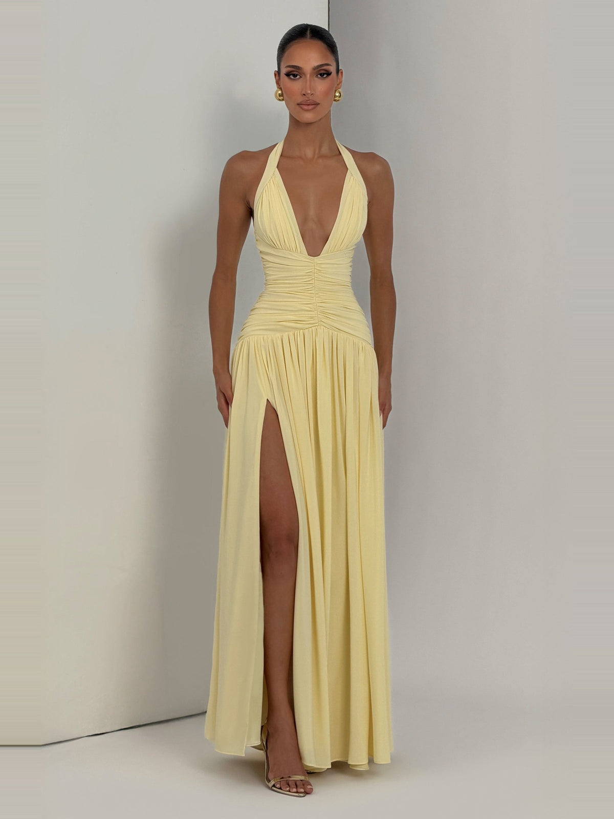 Amaris Halter Corset Back Chiffon Maxi Dress with Slit — Svelte Chic
