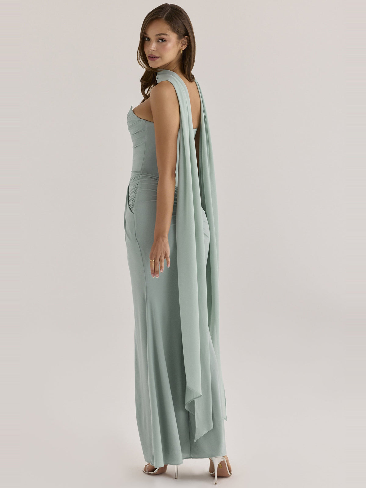 Portia Caped Strapless Crepe Maxi Dress — Svelte Chic