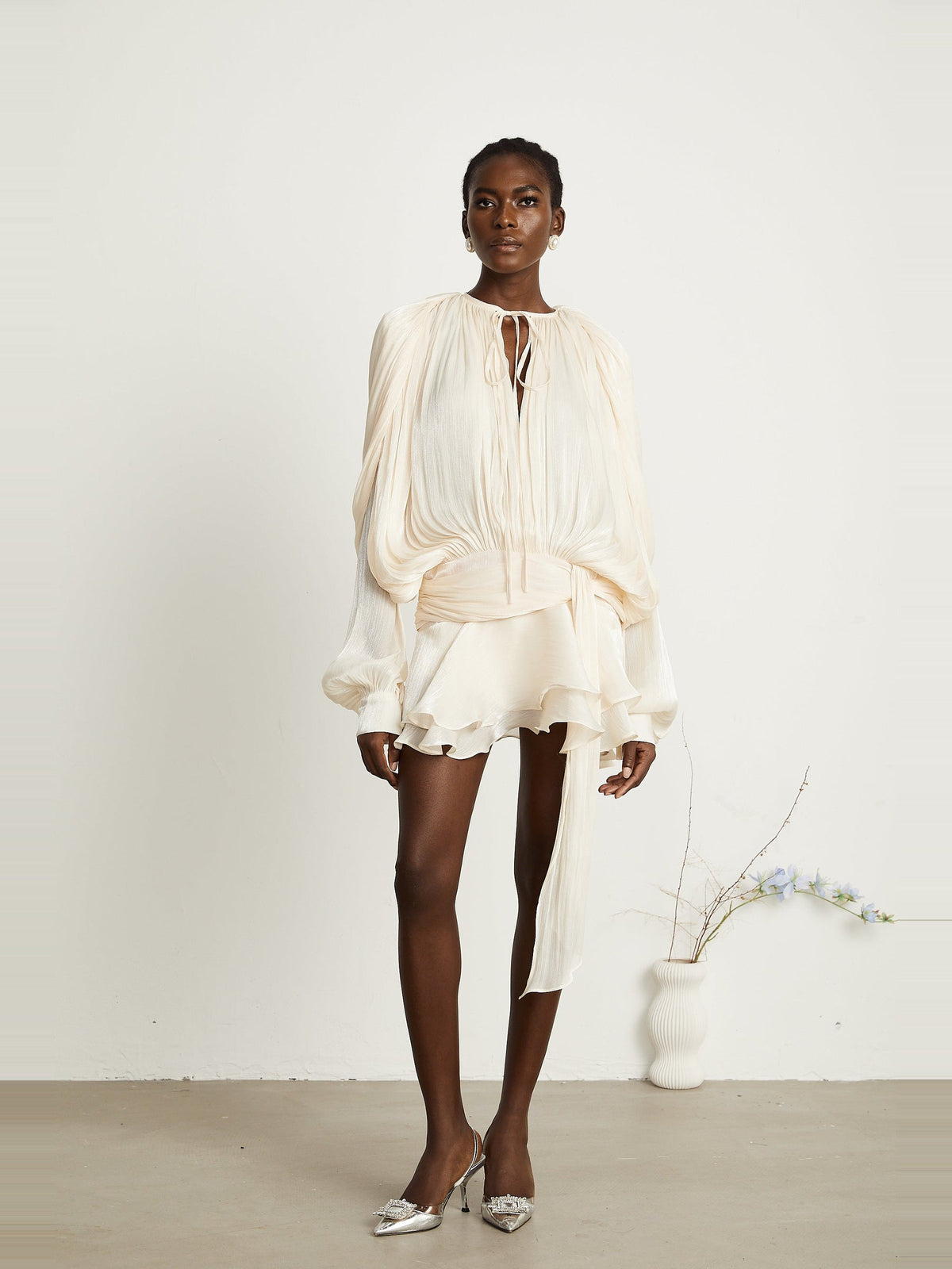 Eugenie Pleated Ruffle Mini Dress — Svelte Chic