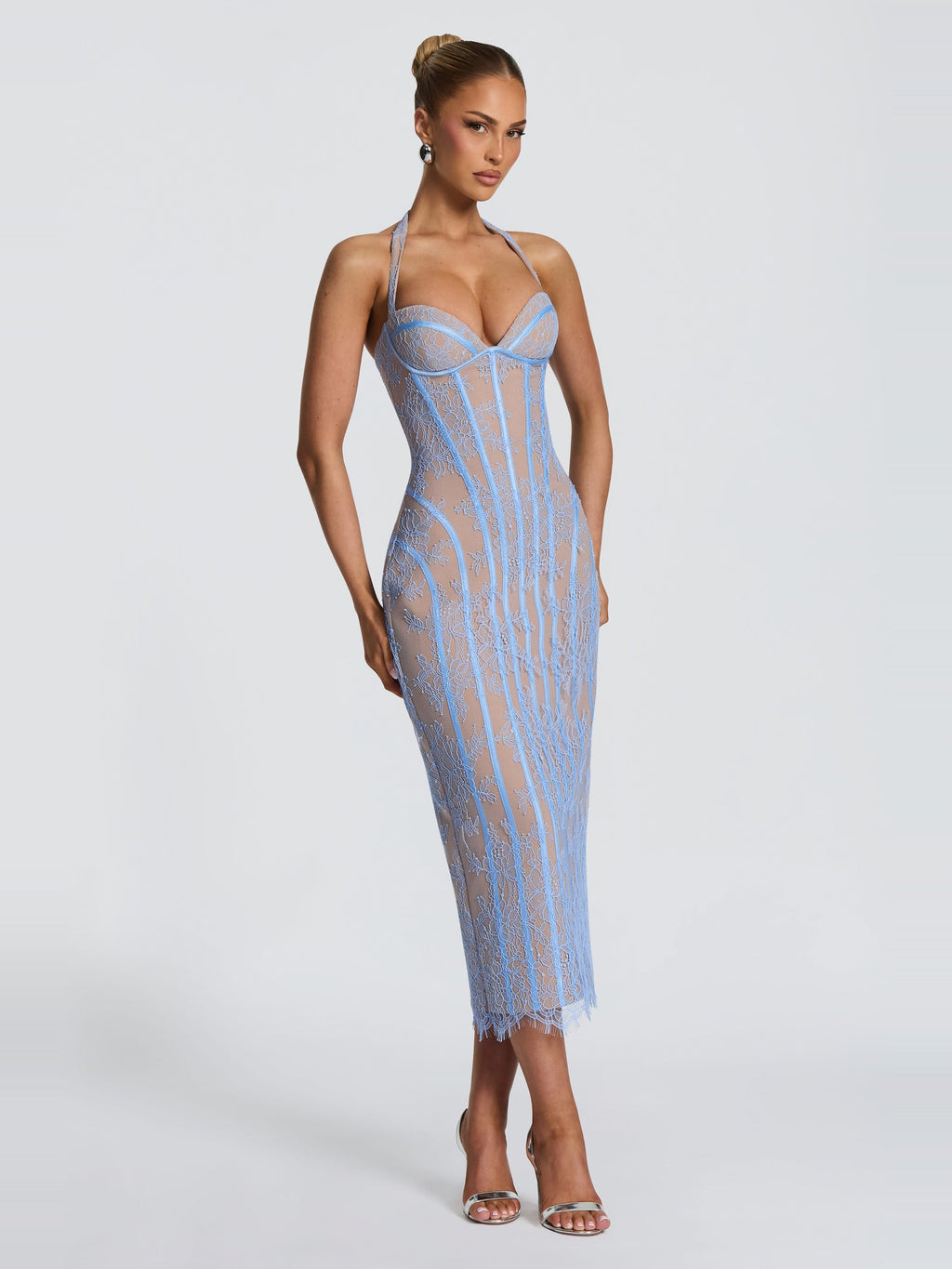 Rona Halter Lace Midi Dress with Slit — Svelte Chic