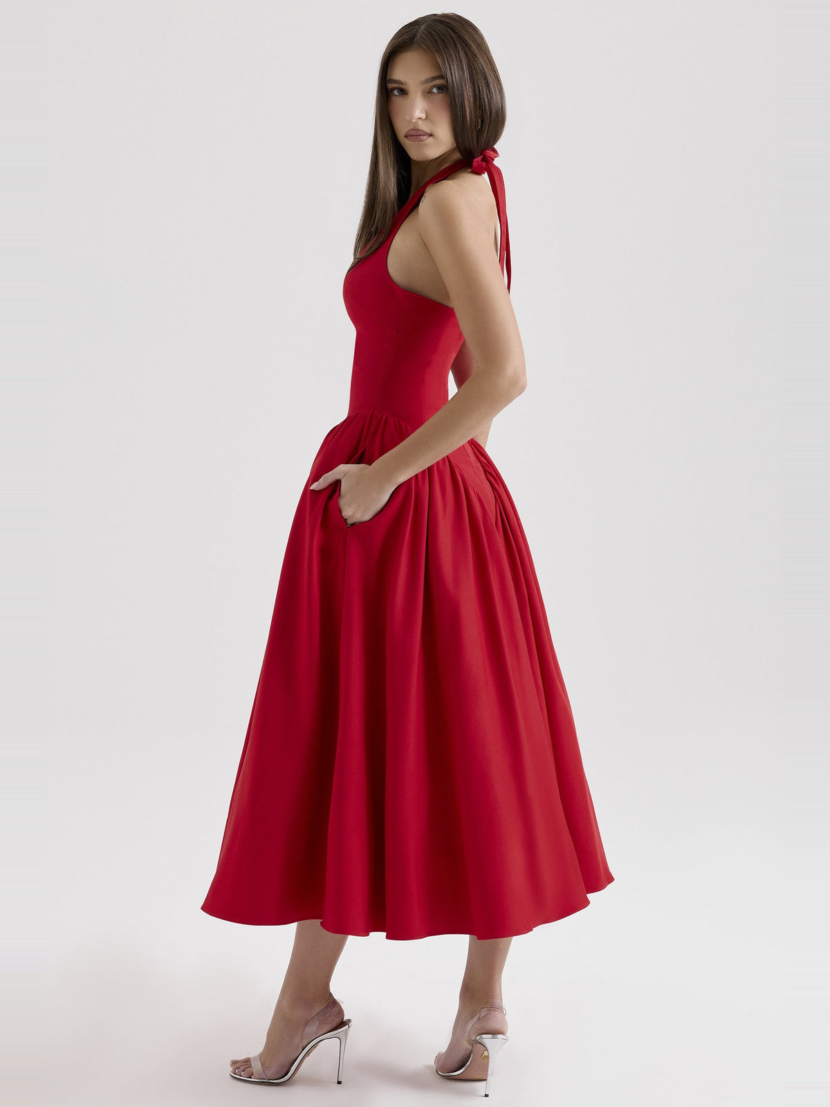 Marilyn Halter Tie Neck Midi Dress — Svelte Chic