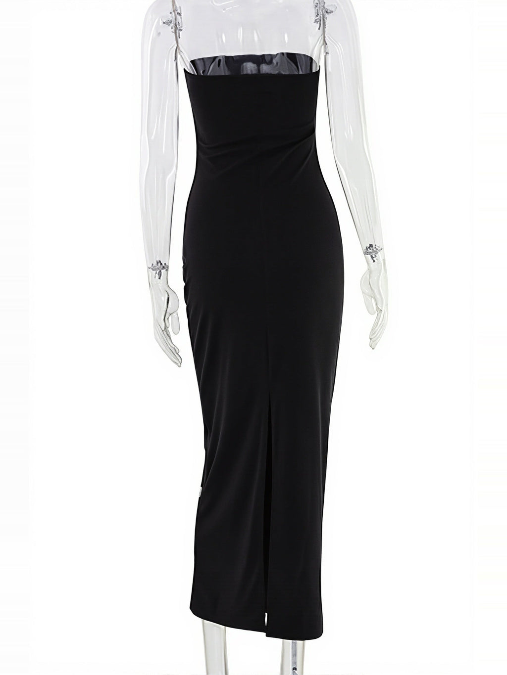 Princess Strapless Rhinestone Satin Maxi Dress - Black — Svelte Chic