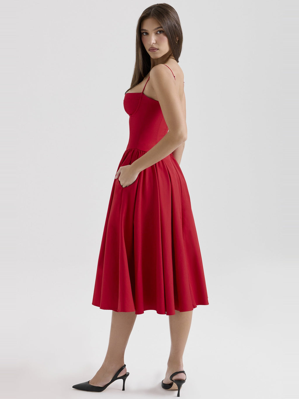 Samaria Strappy Draped Midi Dress — Svelte Chic