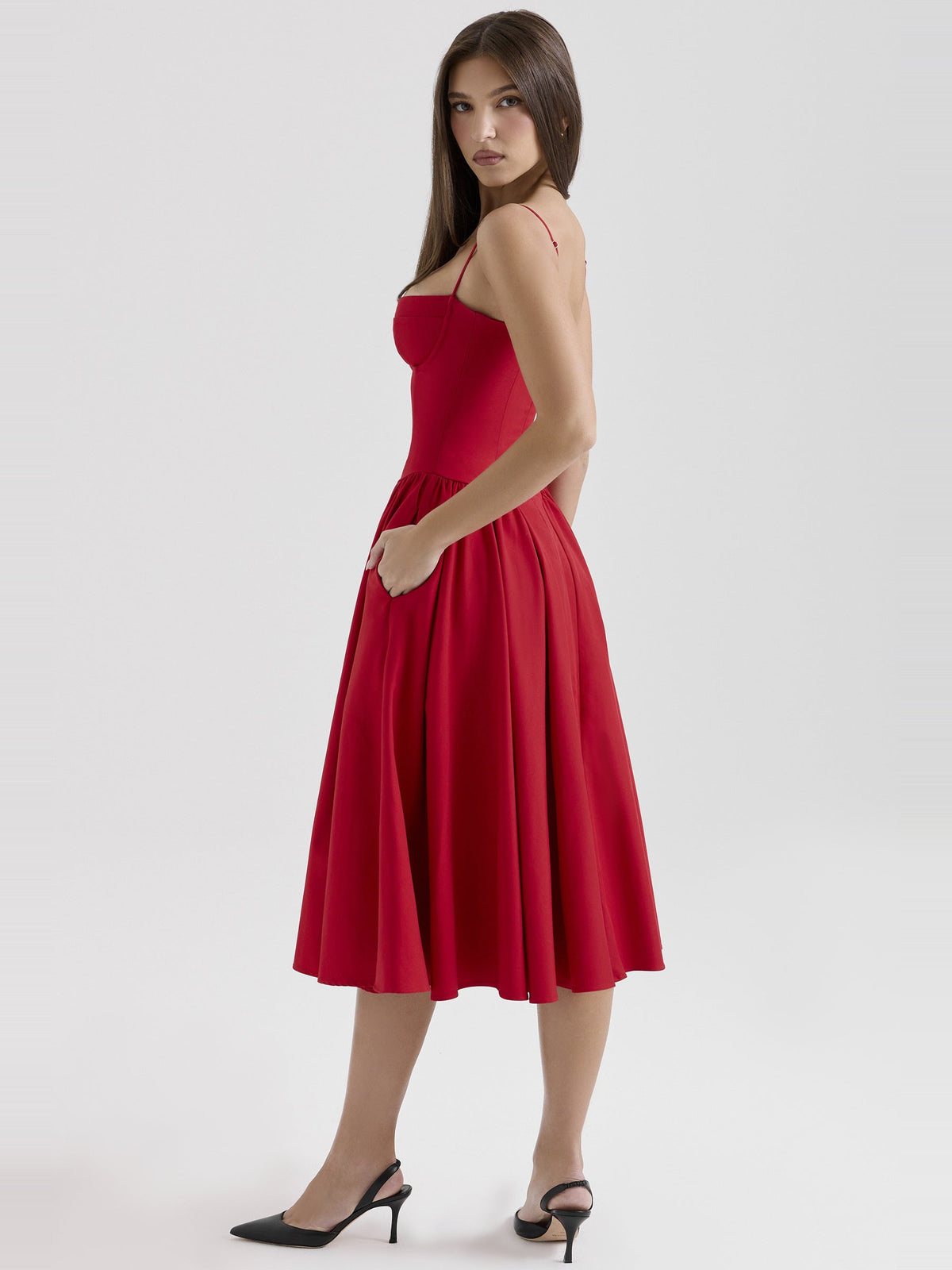 Samaria Strappy Draped Midi Dress — Svelte Chic