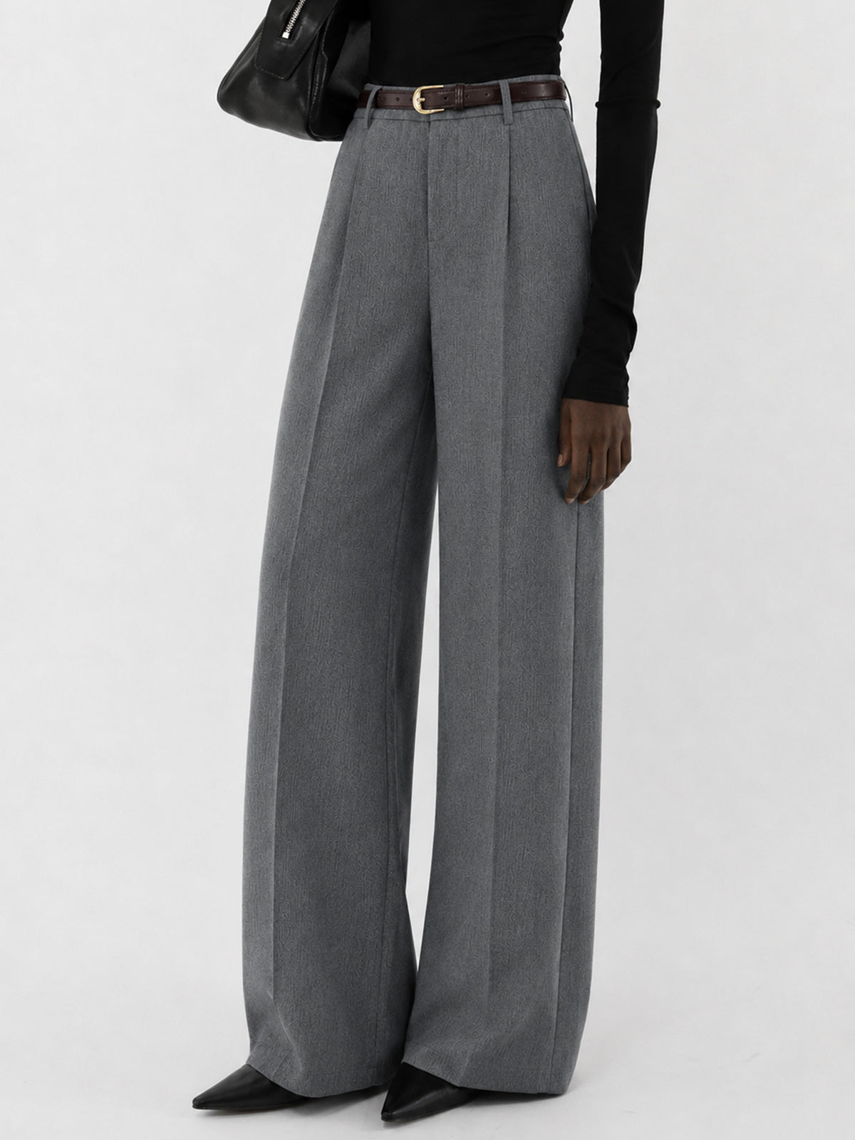 Pleated Belted Wide Leg Tailored Pants — Svelte Chic