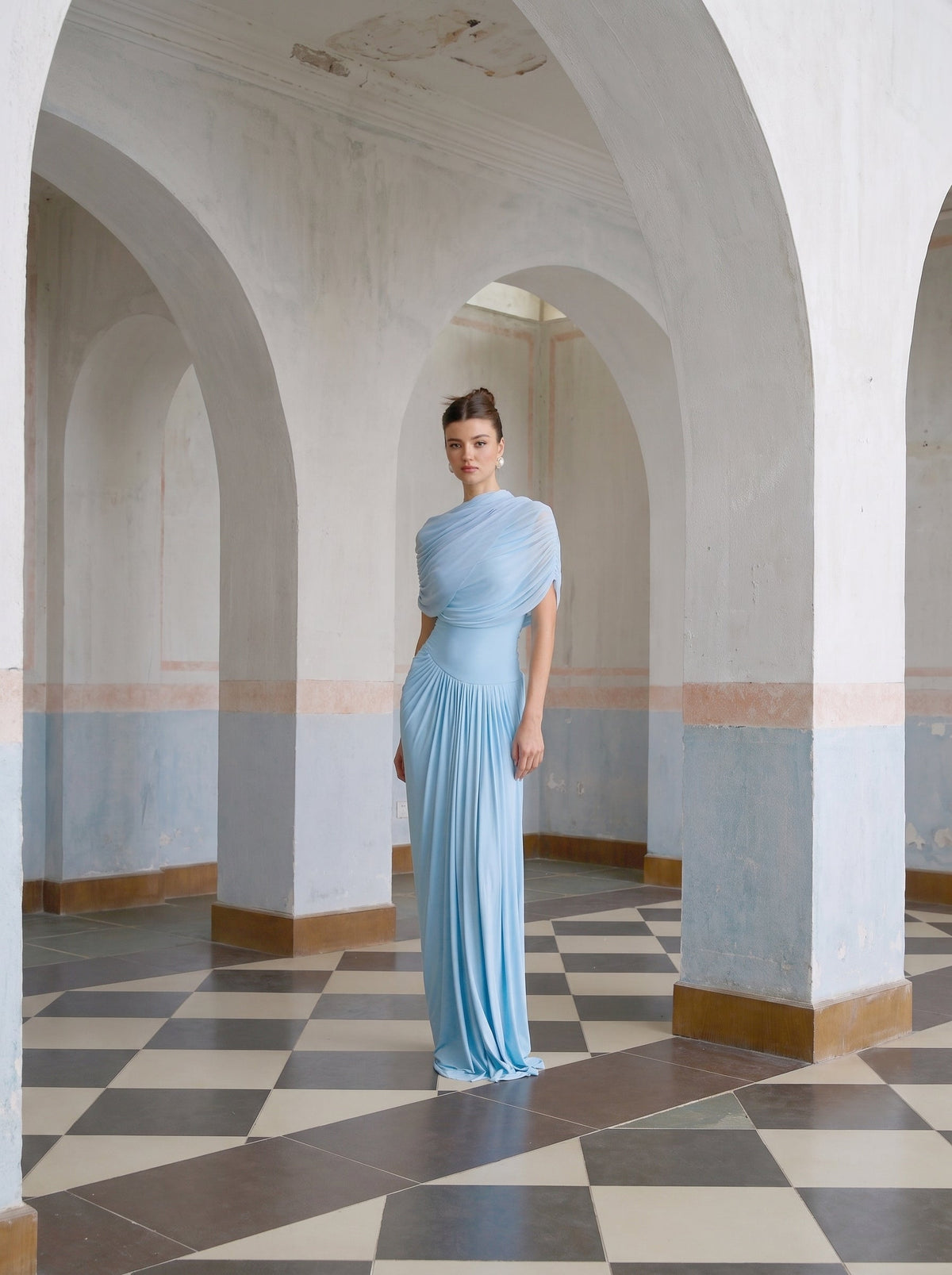 Catherine Asymmetric Pleated Maxi Dress — Svelte Chic
